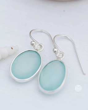 Aqua Chalcedony Earrings~ Sterling Silver 925 ~ ME157