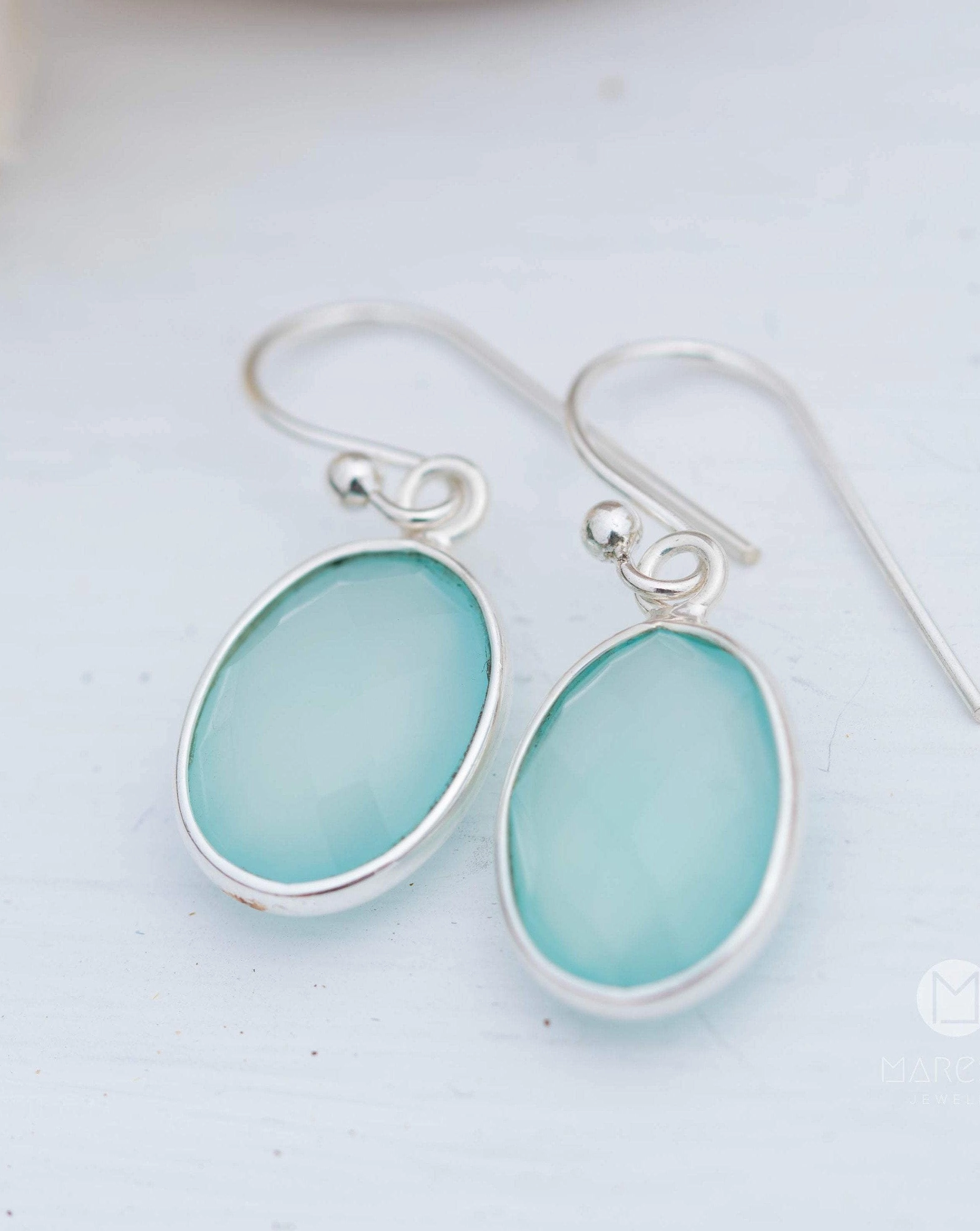 Aqua Chalcedony Earrings~ Sterling Silver 925 ~ ME157