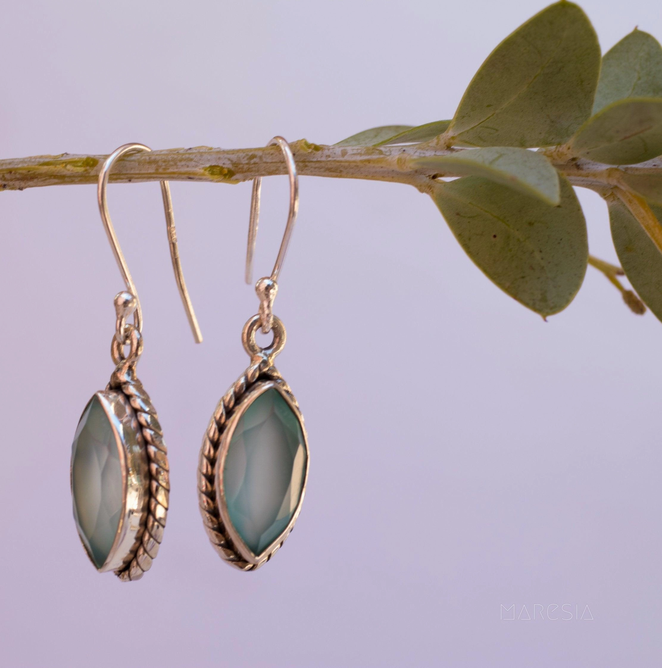 Aqua Chalcedony Earrings~ Sterling Silver 925 ~ MN036