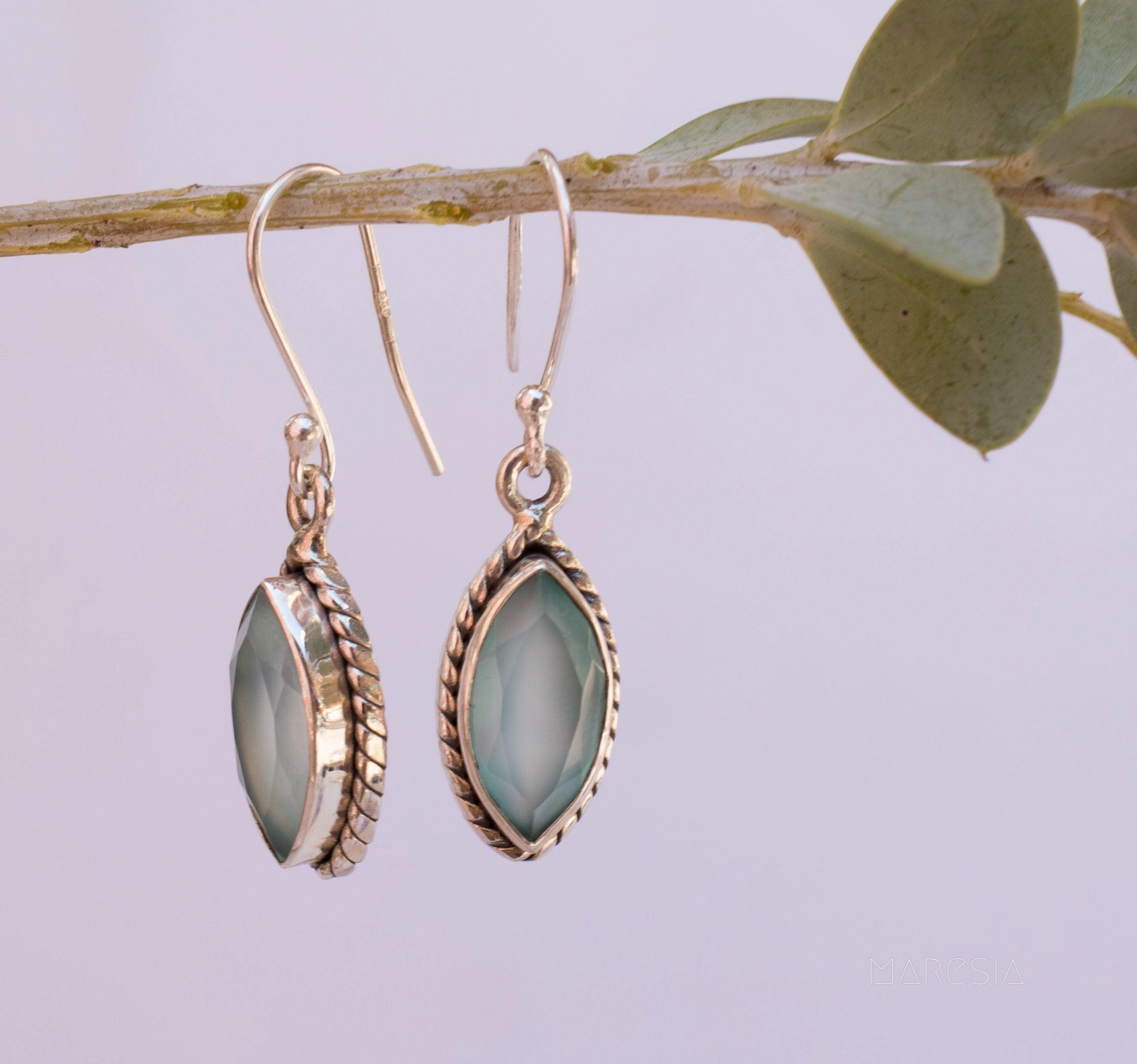 Aqua Chalcedony Earrings~ Sterling Silver 925 ~ MN036
