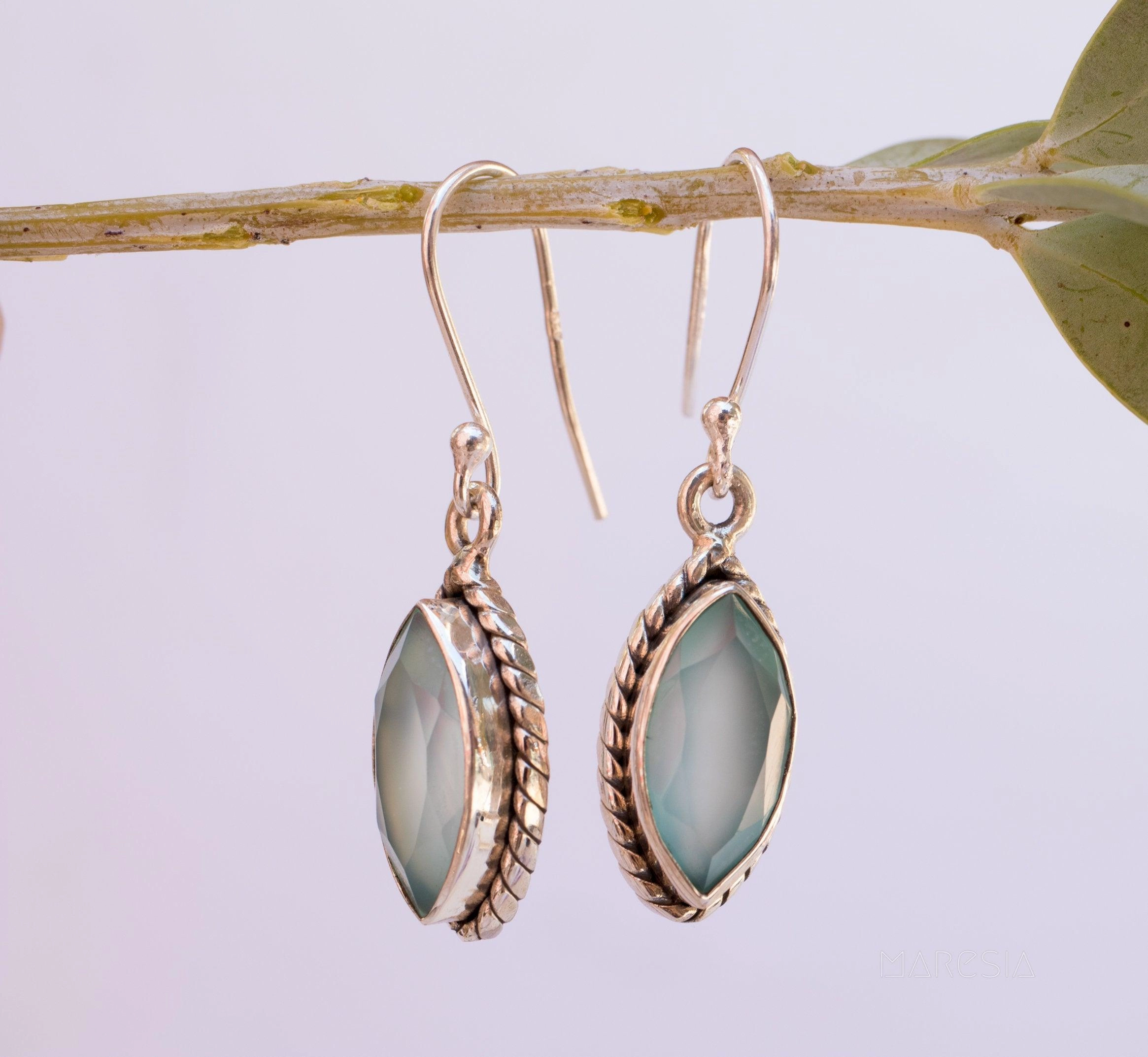 Aqua Chalcedony Earrings~ Sterling Silver 925 ~ MN036