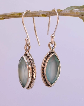 Aqua Chalcedony Earrings~ Sterling Silver 925 ~ MN036