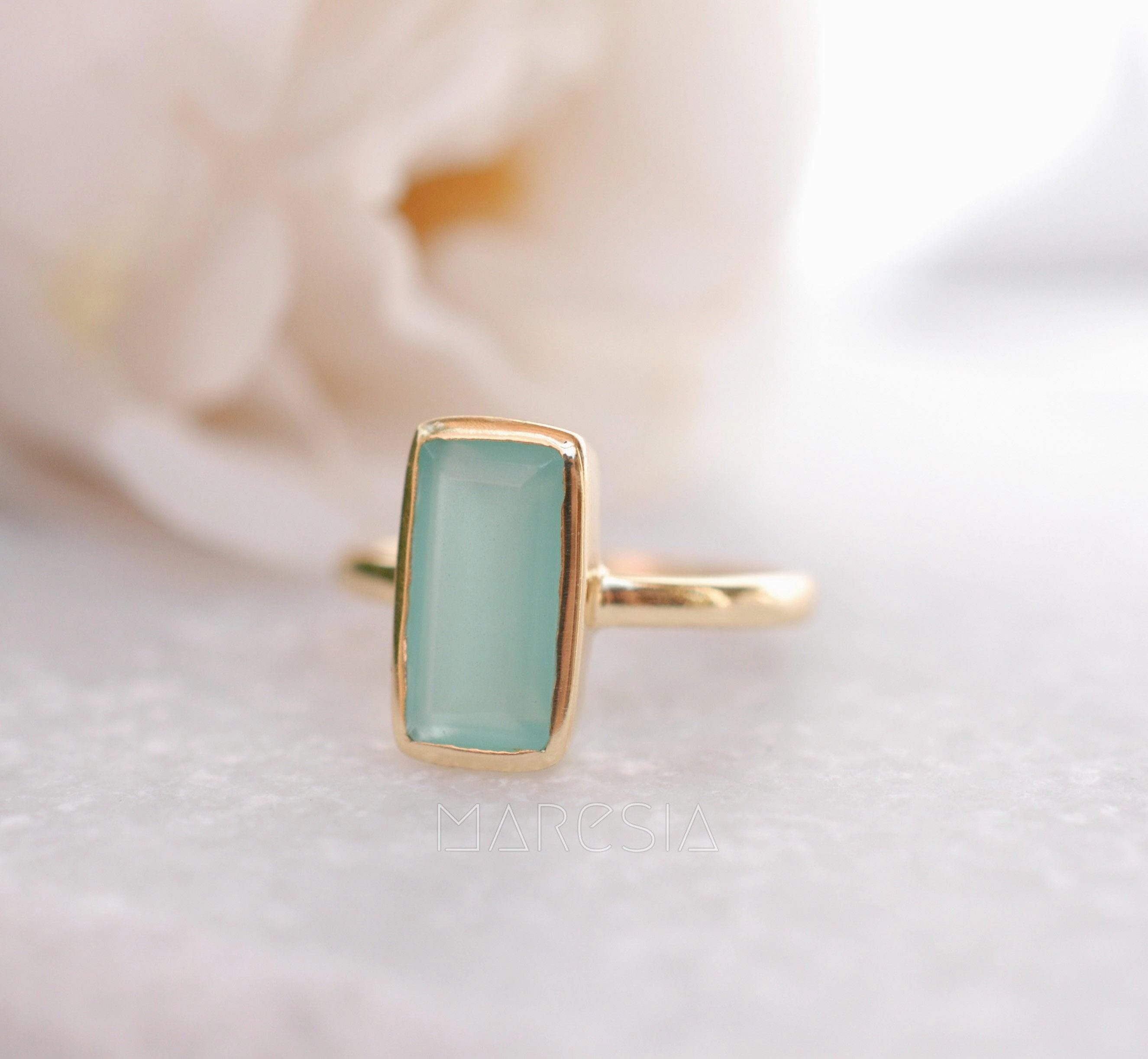 Aqua Chalcedony Gold Ring ~18k Gold Plated ~ MR014