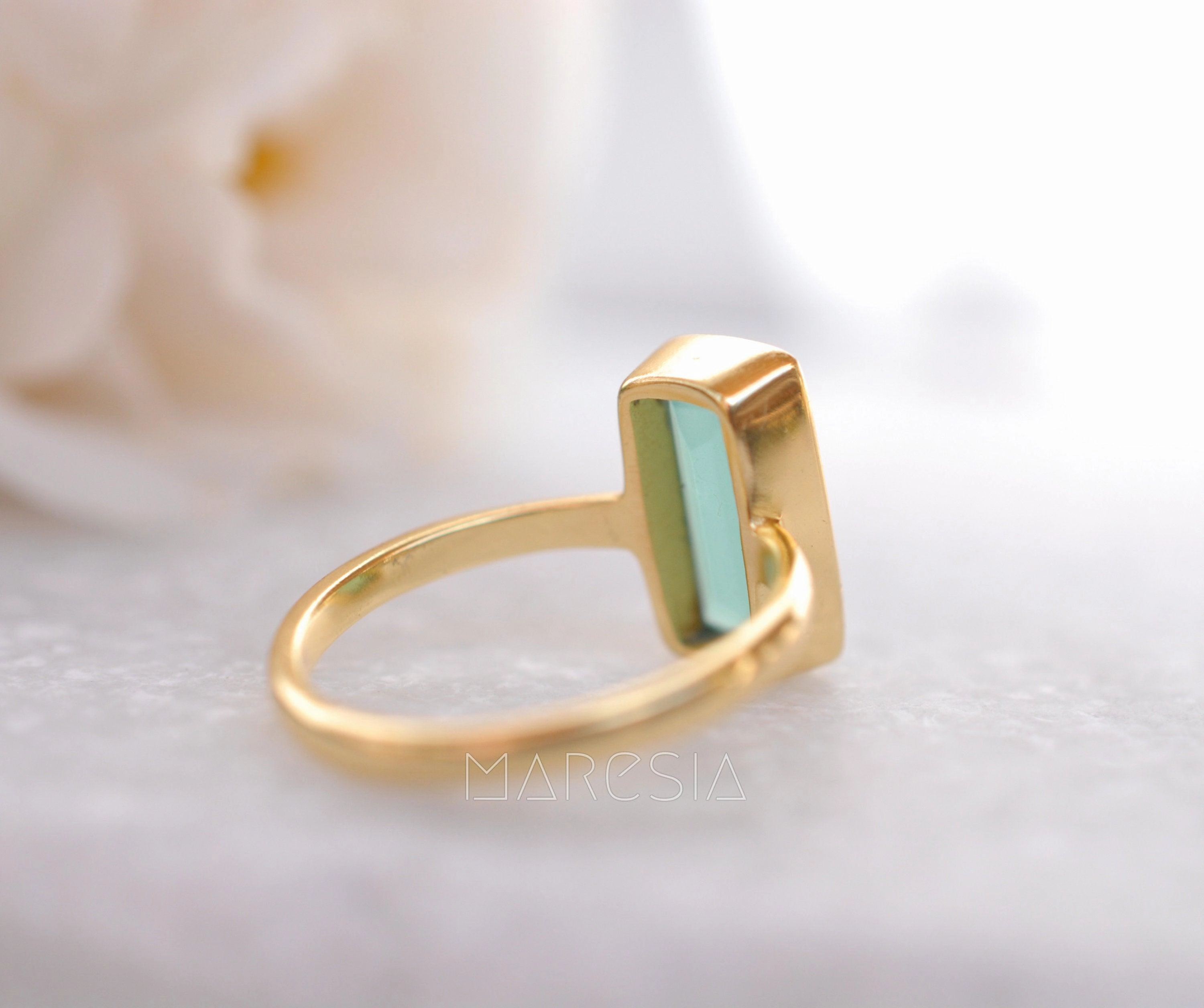 Aqua Chalcedony Gold Ring ~18k Gold Plated ~ MR014