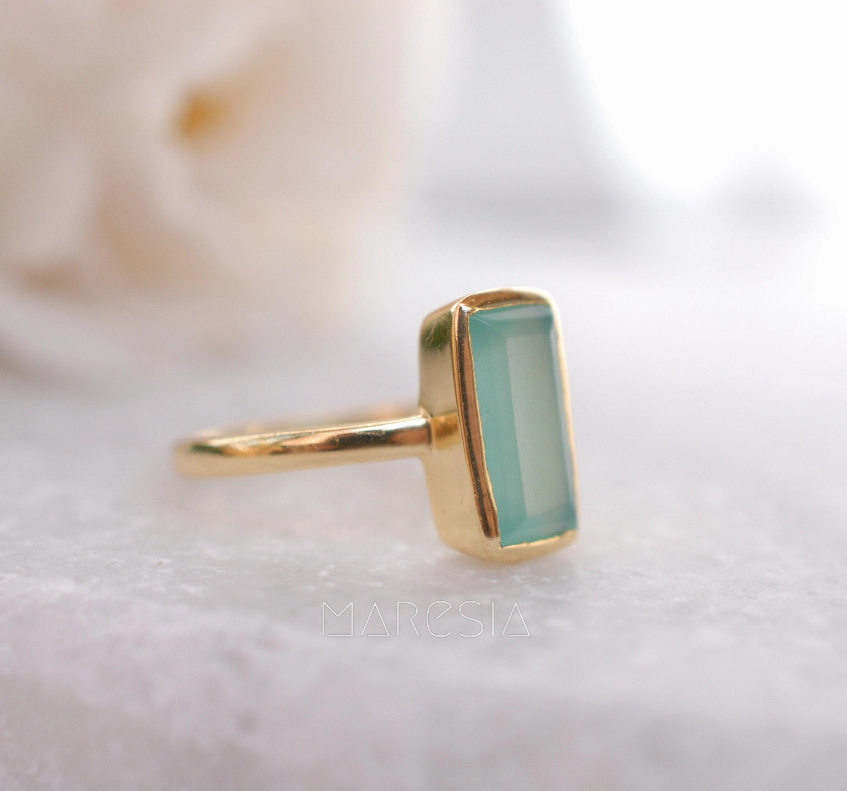 Aqua Chalcedony Gold Ring ~18k Gold Plated ~ MR014