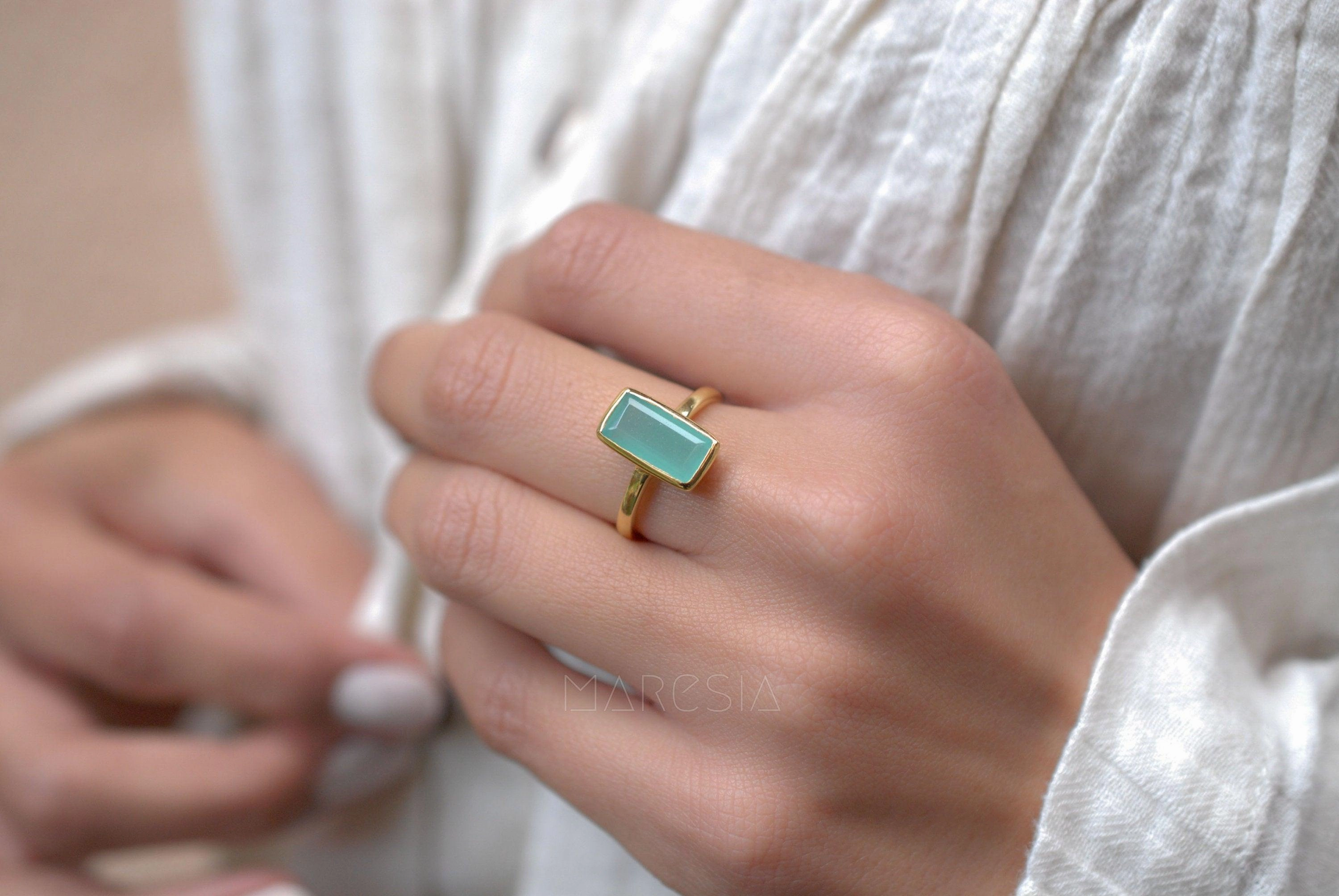 Aqua Chalcedony Gold Ring ~18k Gold Plated ~ MR014