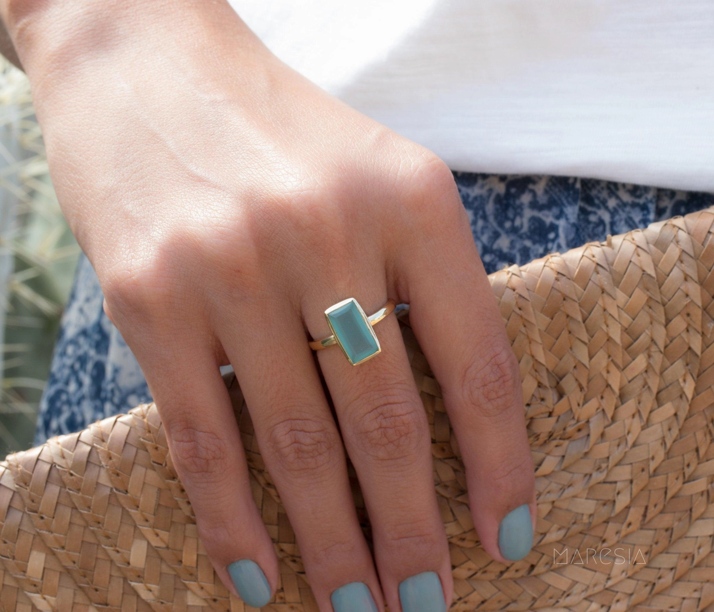Aqua Chalcedony Gold Ring ~18k Gold Plated ~ MR014
