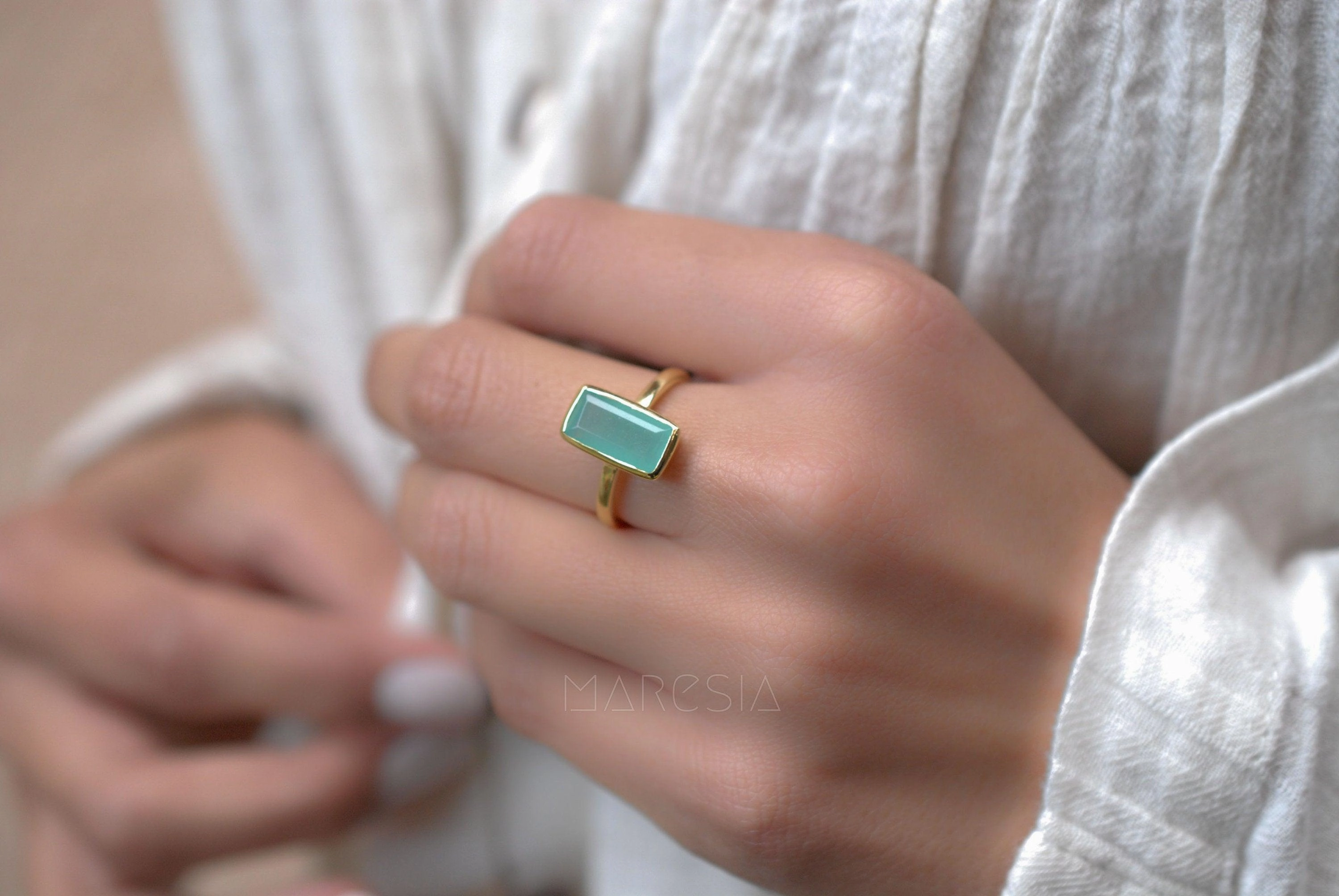 Aqua Chalcedony Gold Ring ~18k Gold Plated ~ MR014