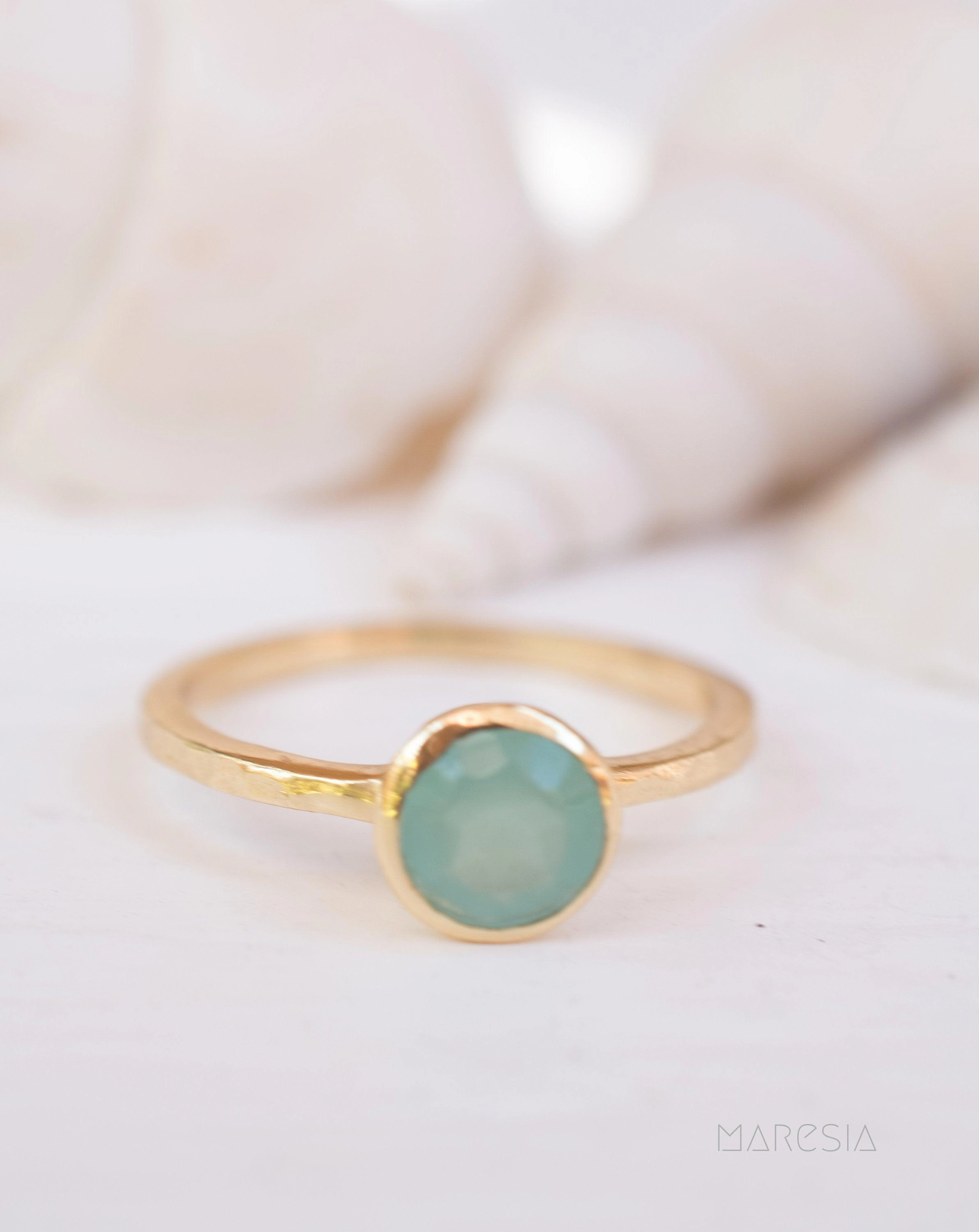 Aqua Chalcedony Gold Ring ~ 18k Gold Plated ~ MR211