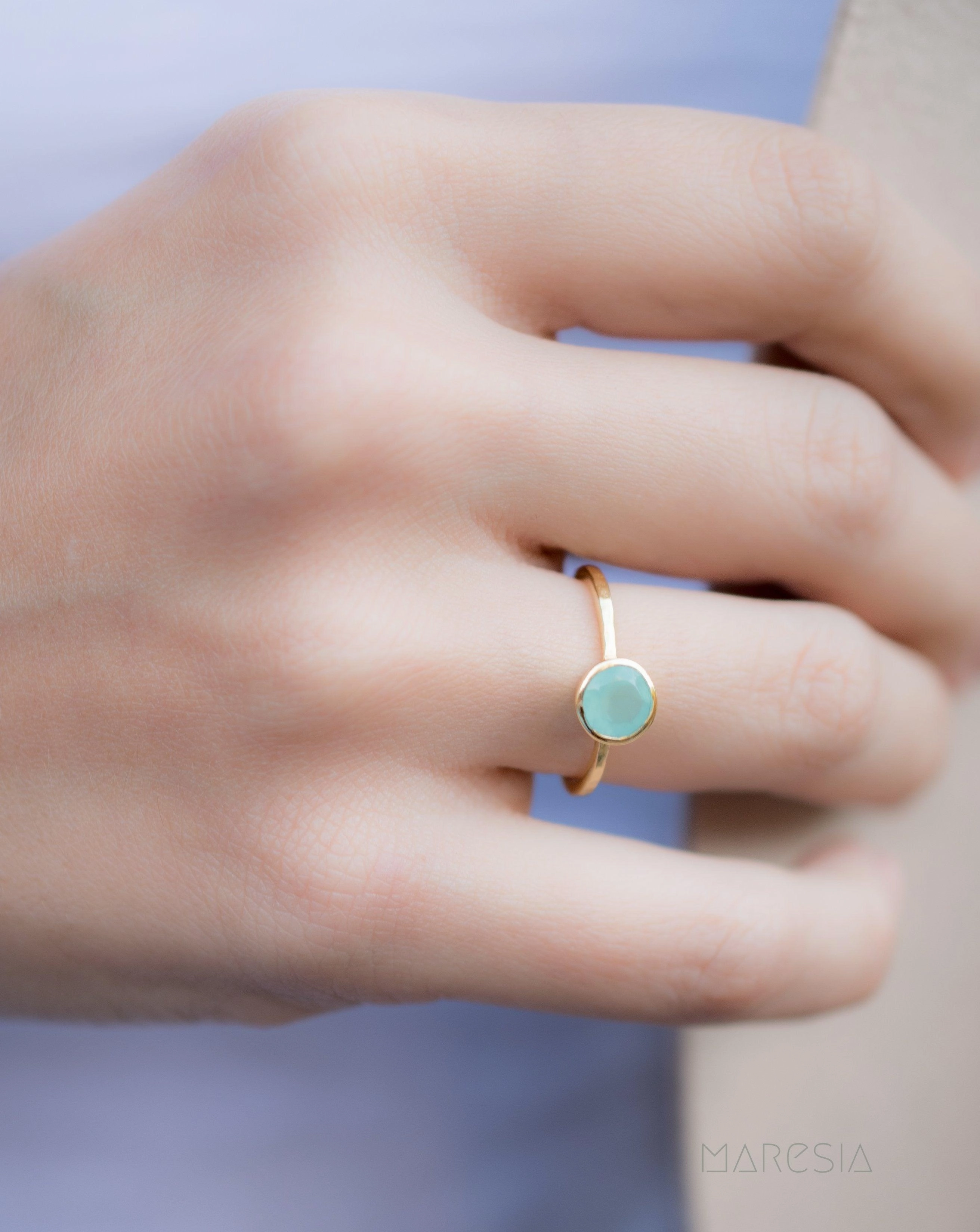 Aqua Chalcedony Gold Ring ~ 18k Gold Plated ~ MR211