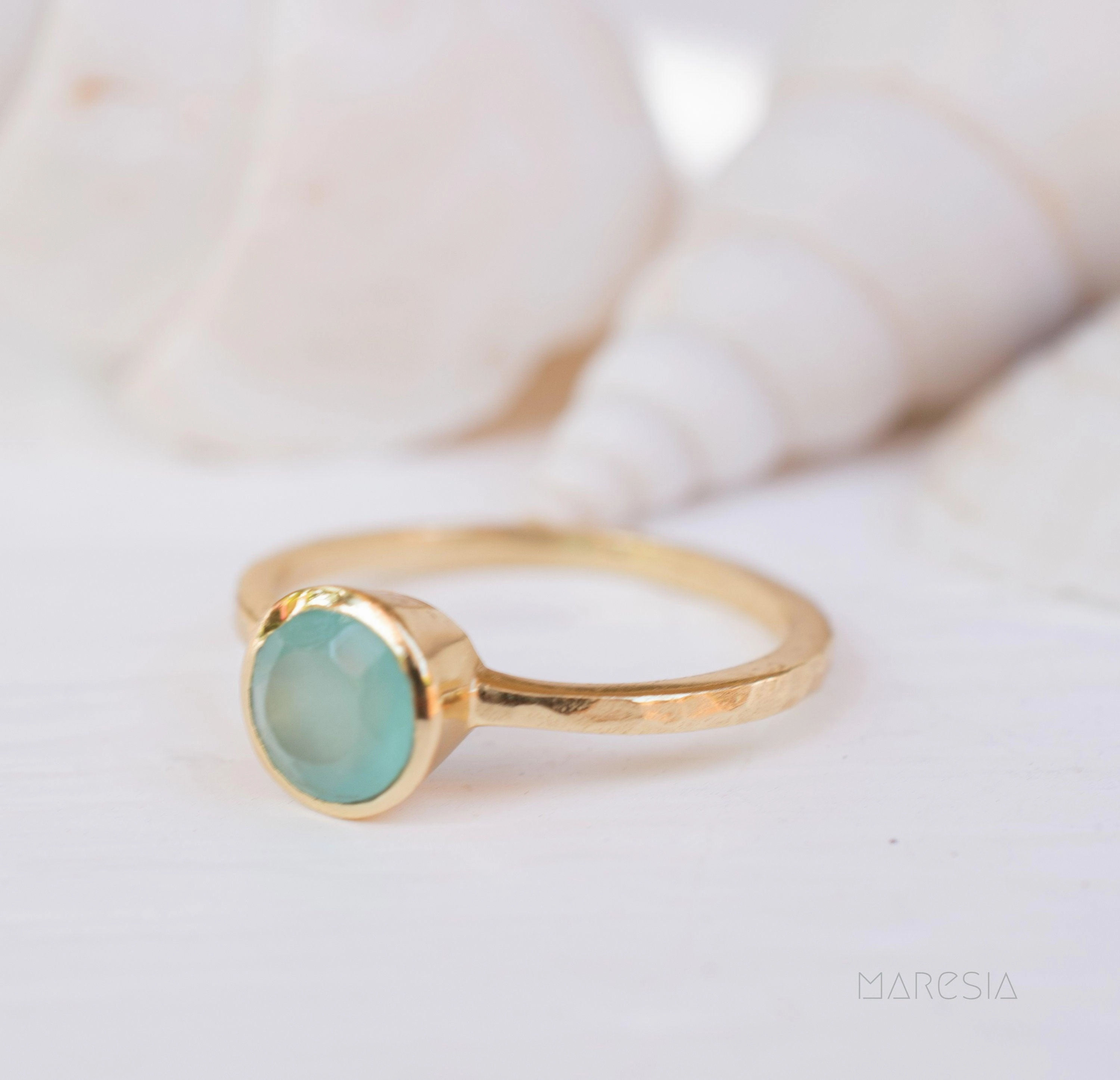 Aqua Chalcedony Gold Ring ~ 18k Gold Plated ~ MR211