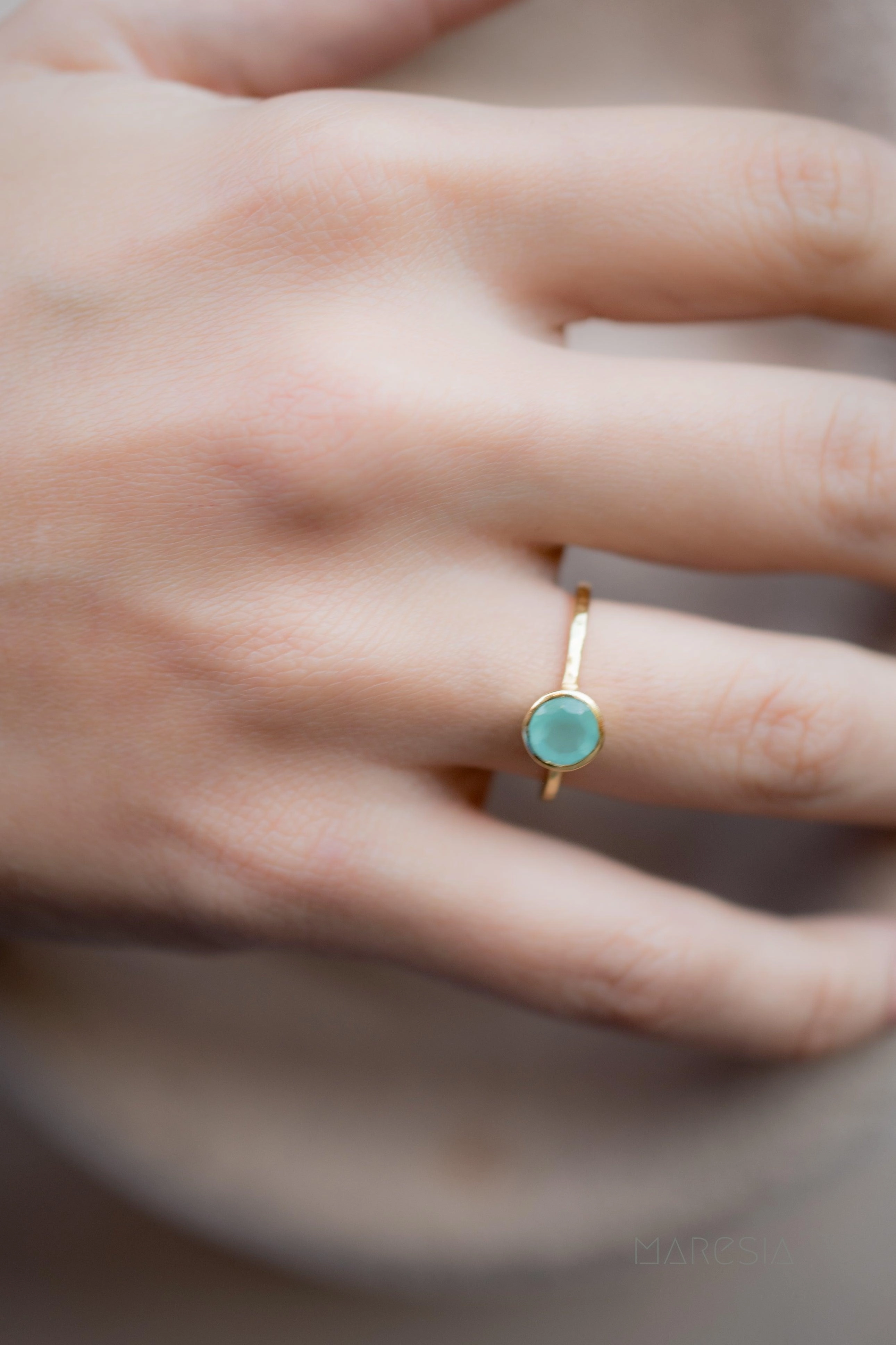 Aqua Chalcedony Gold Ring ~ 18k Gold Plated ~ MR211