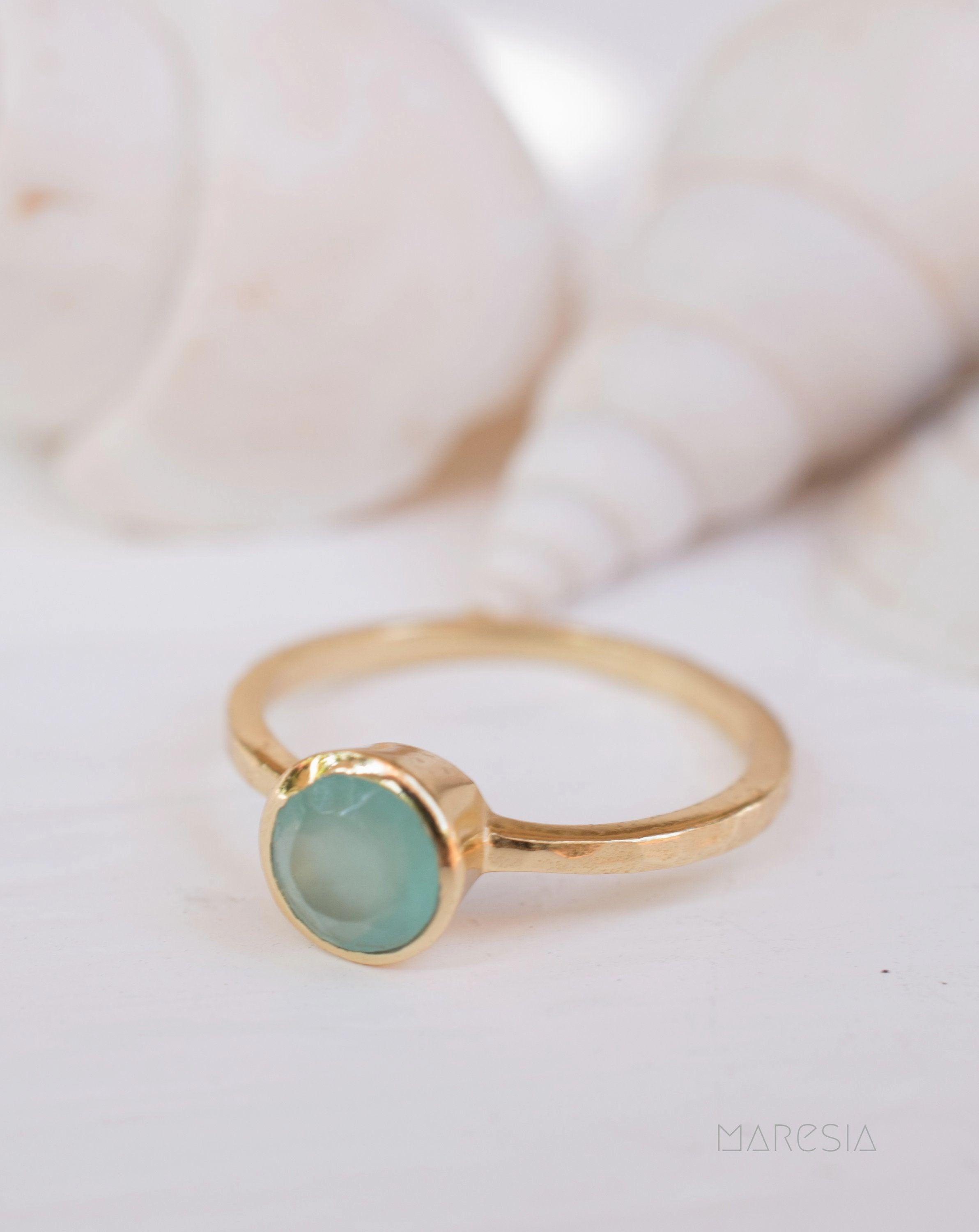 Aqua Chalcedony Gold Ring ~ 18k Gold Plated ~ MR211