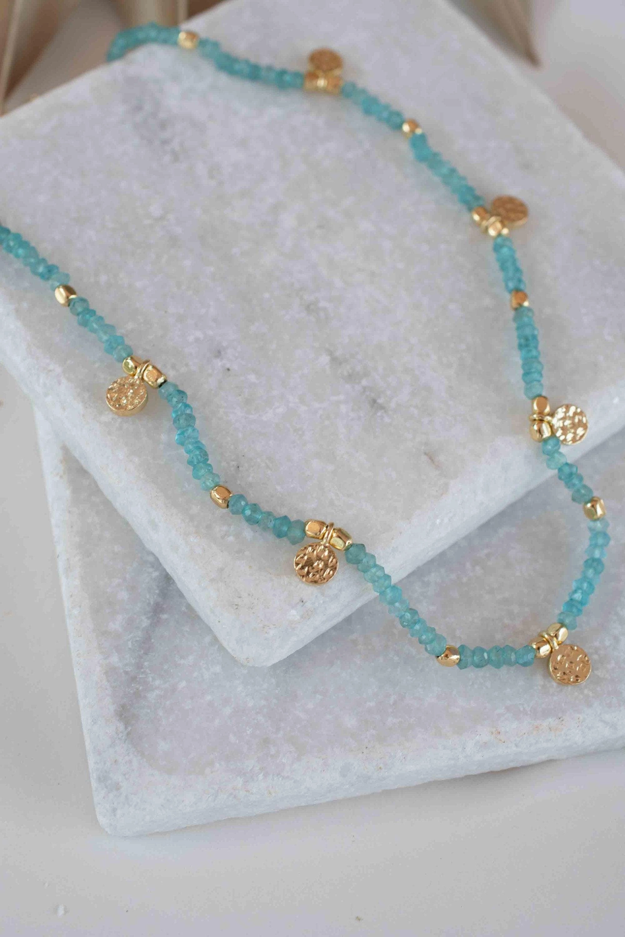 Aqua chalcedony Necklace ~ Gold Plated 18k ~ MN105
