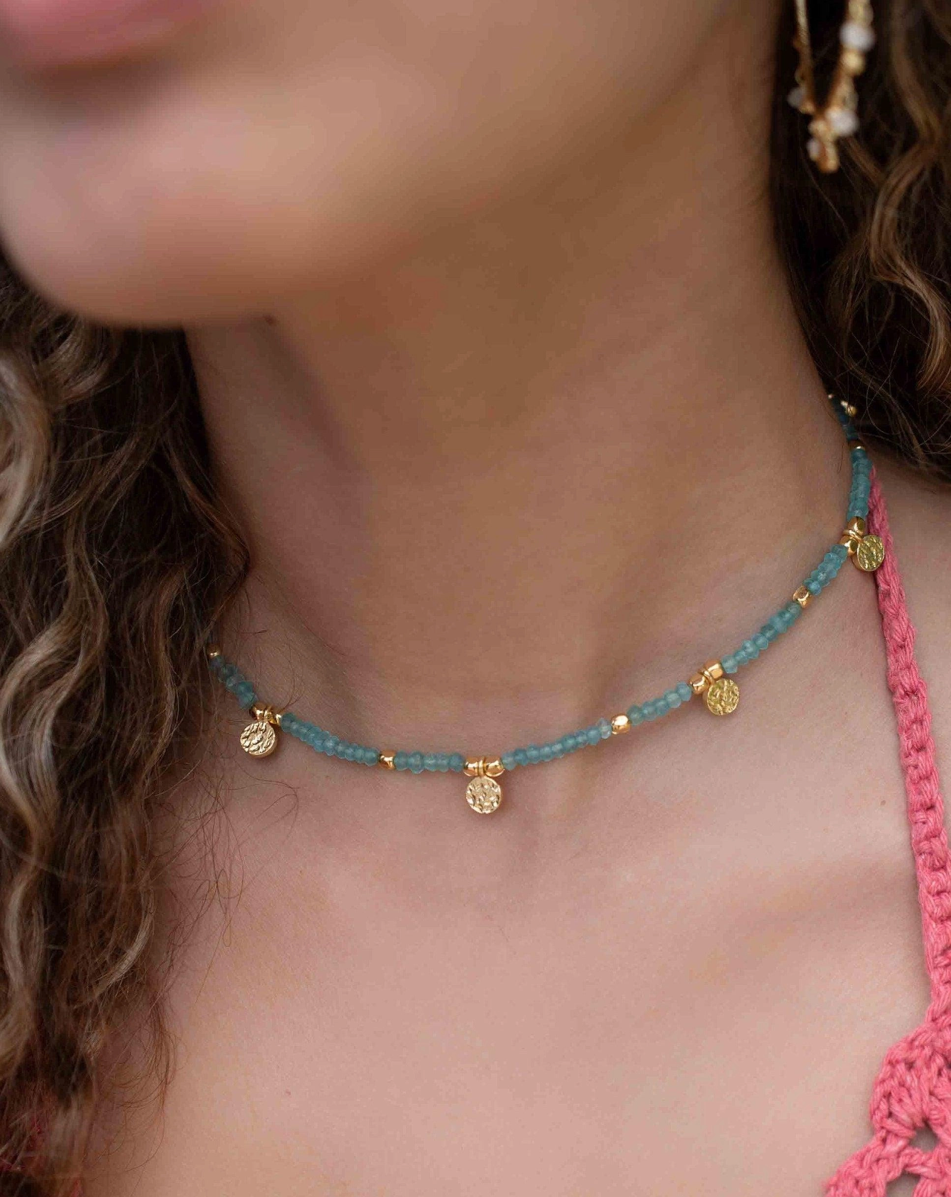 Aqua chalcedony Necklace ~ Gold Plated 18k ~ MN105