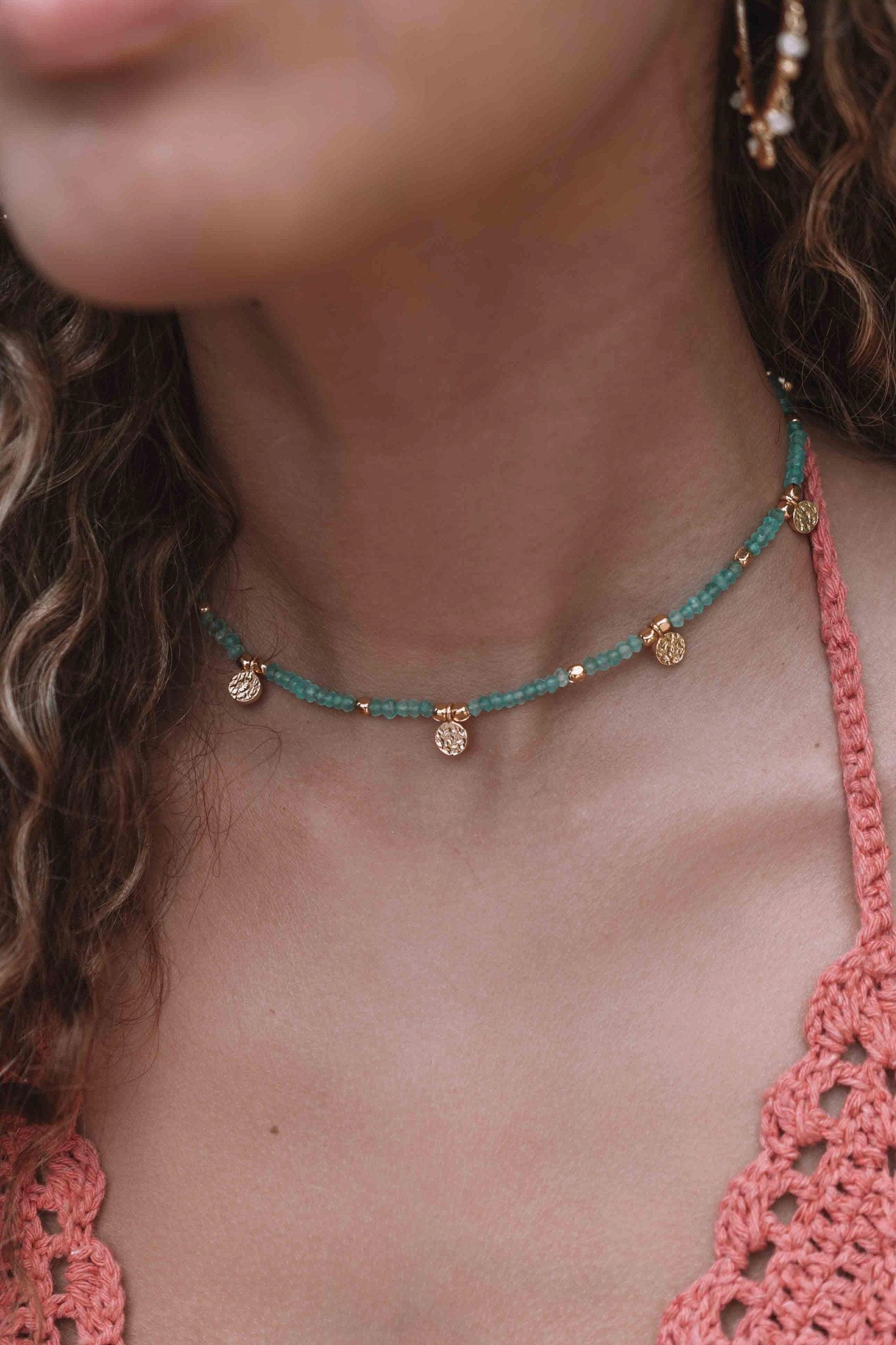 Aqua chalcedony Necklace ~ Gold Plated 18k ~ MN105