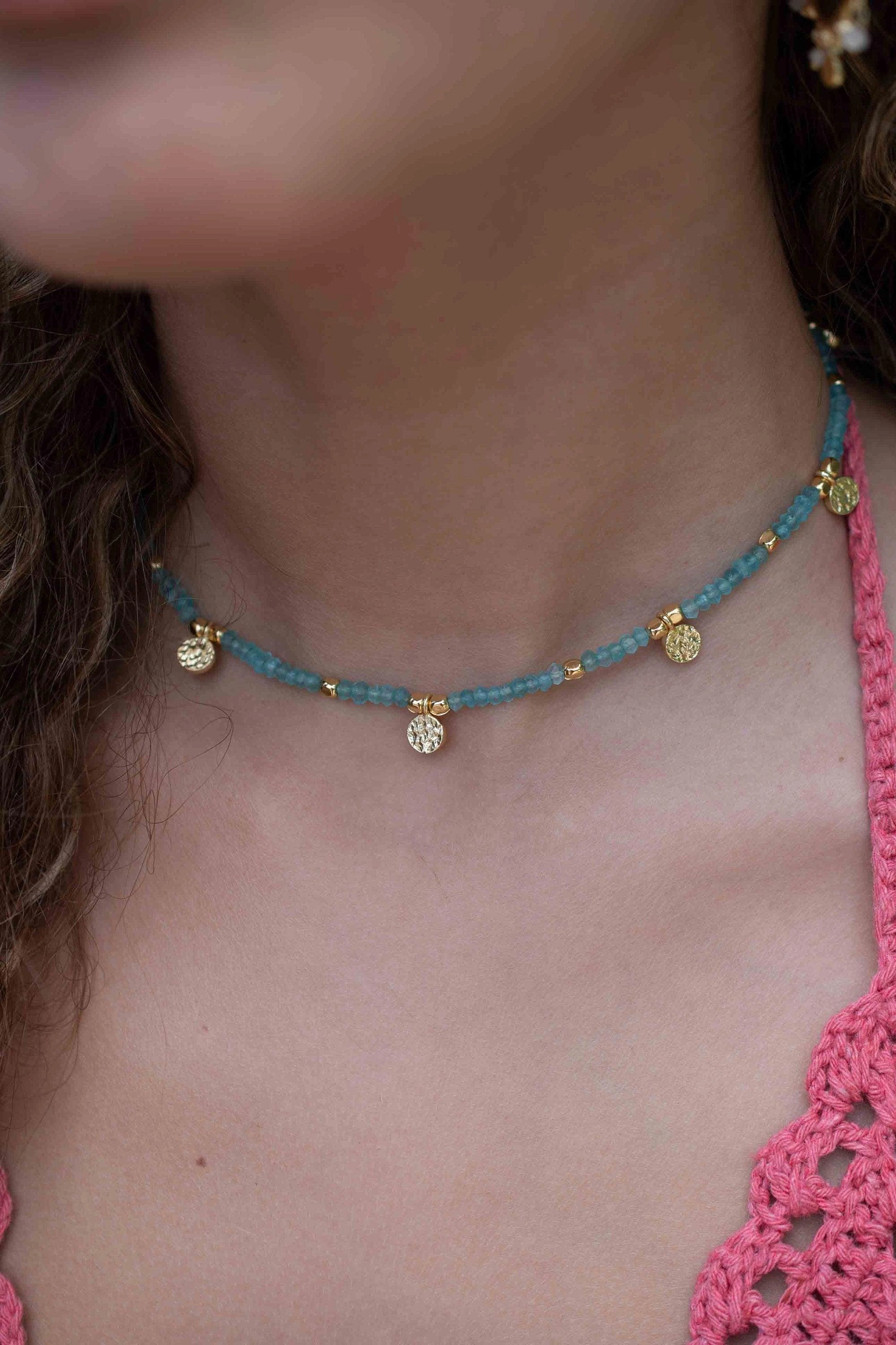 Aqua chalcedony Necklace ~ Gold Plated 18k ~ MN105