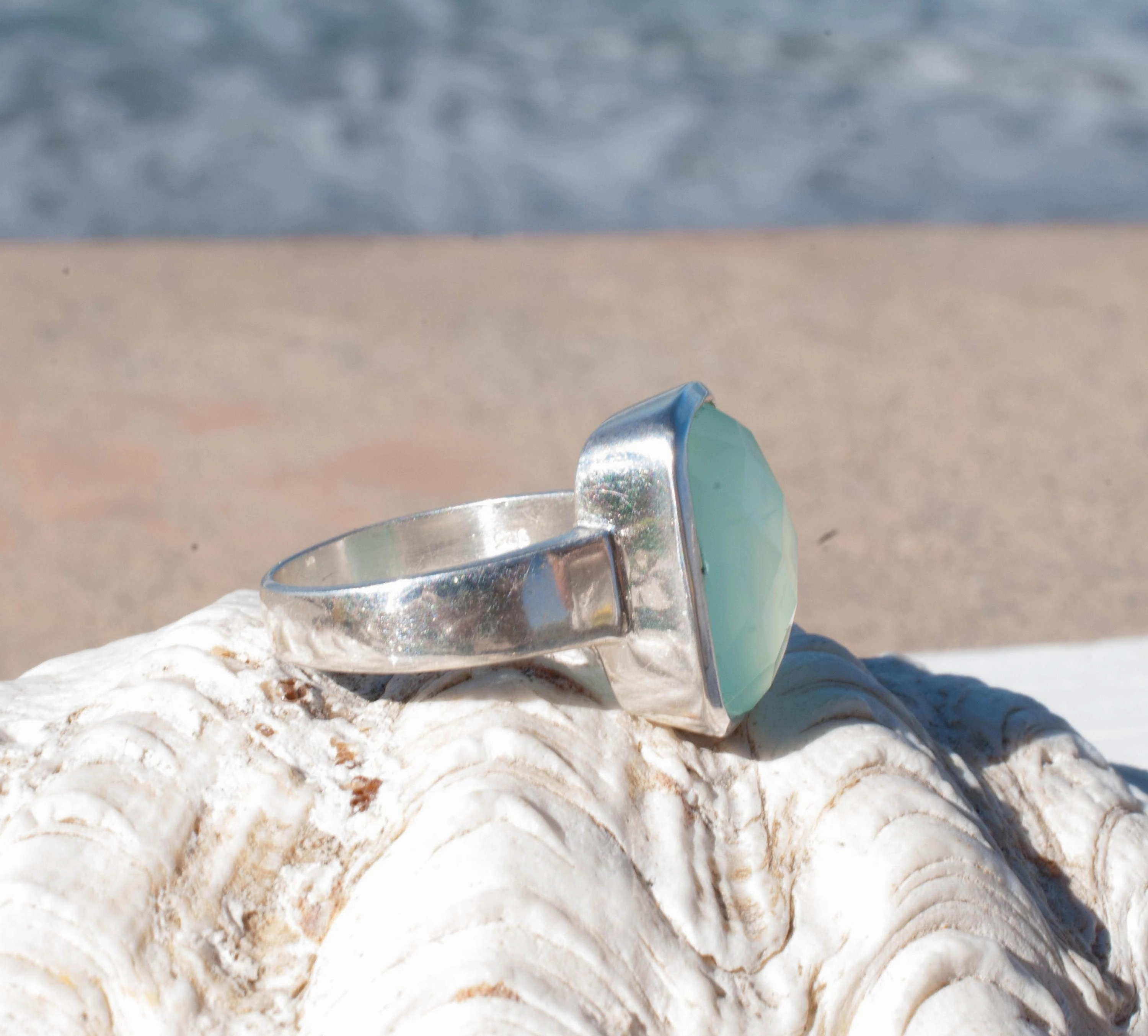 Aqua Chalcedony Ring ~ Sterling Silver 925 ~ MR149