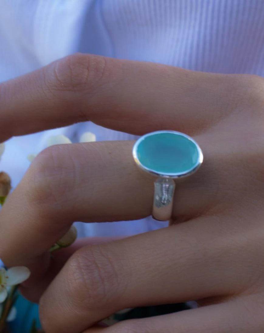 Aqua Chalcedony Ring ~ Sterling Silver 925 ~ MR176