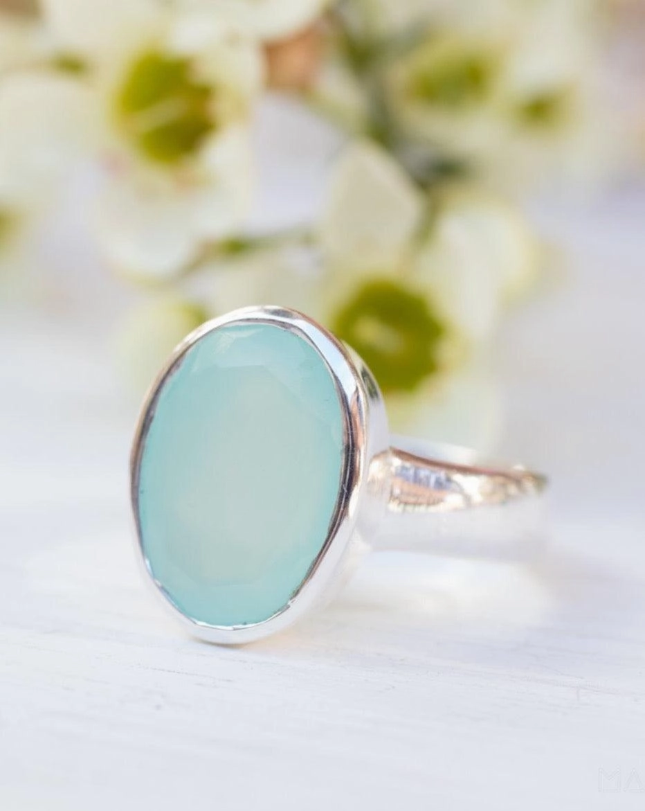Aqua Chalcedony Ring ~ Sterling Silver 925 ~ MR176