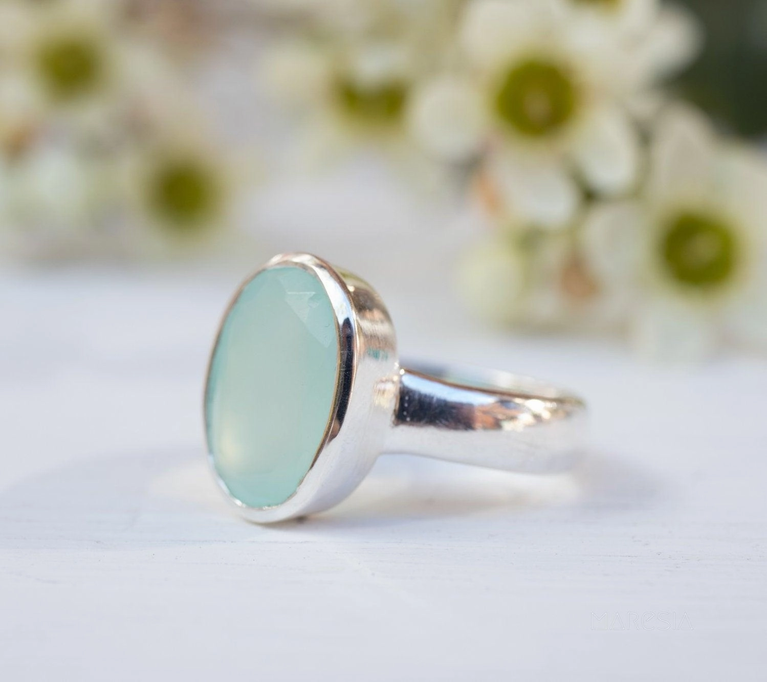 Aqua Chalcedony Ring ~ Sterling Silver 925 ~ MR176