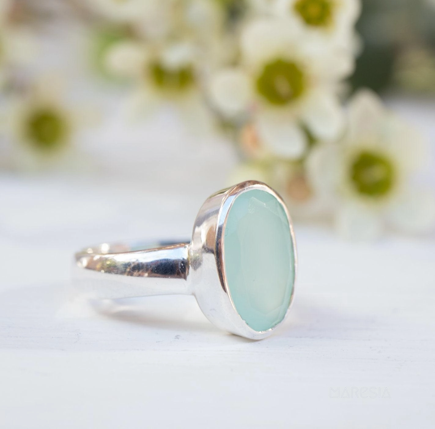 Aqua Chalcedony Ring ~ Sterling Silver 925 ~ MR176