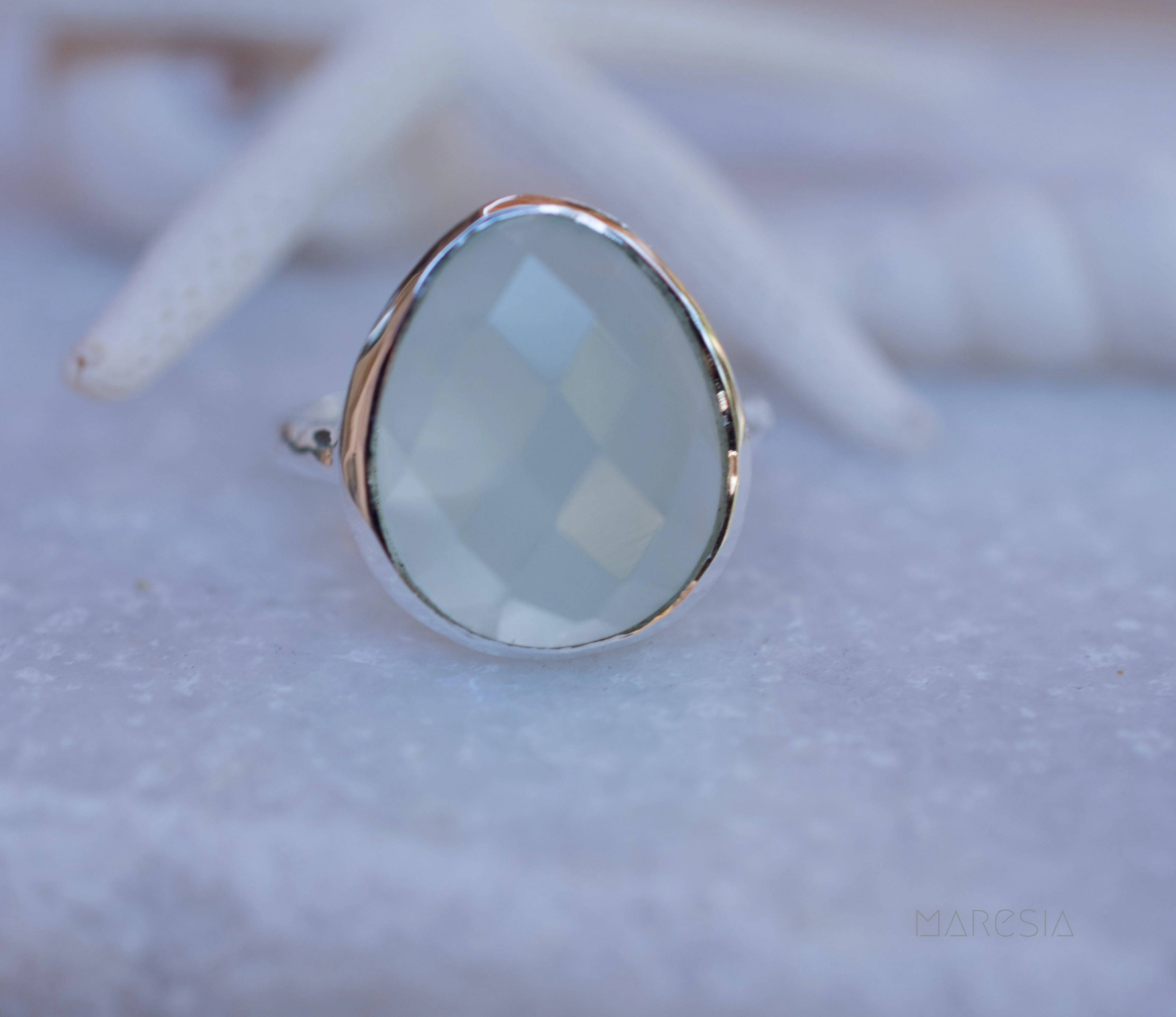 Aqua Chalcedony Ring ~ Sterling Silver 925 ~ MR215