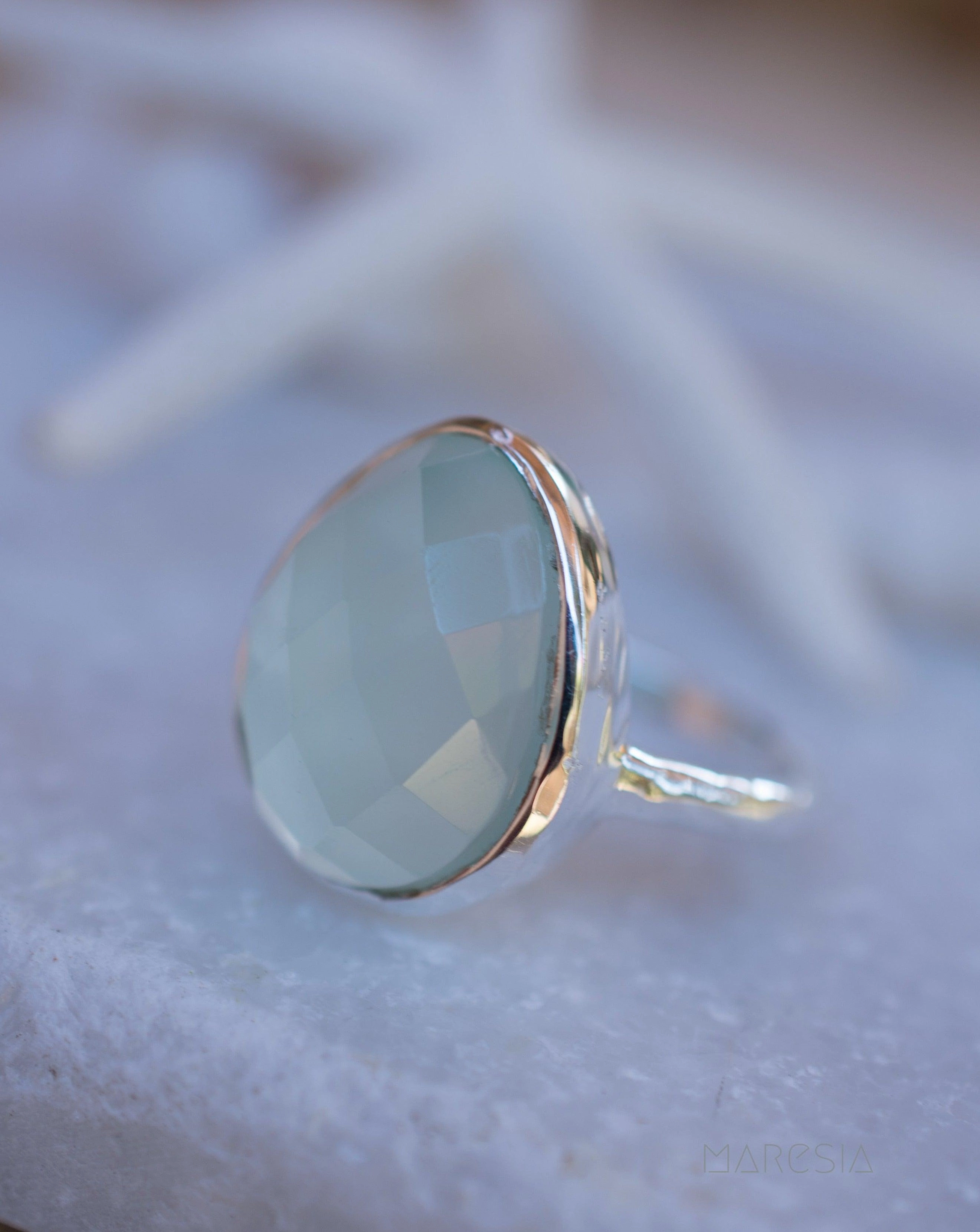 Aqua Chalcedony Ring ~ Sterling Silver 925 ~ MR215
