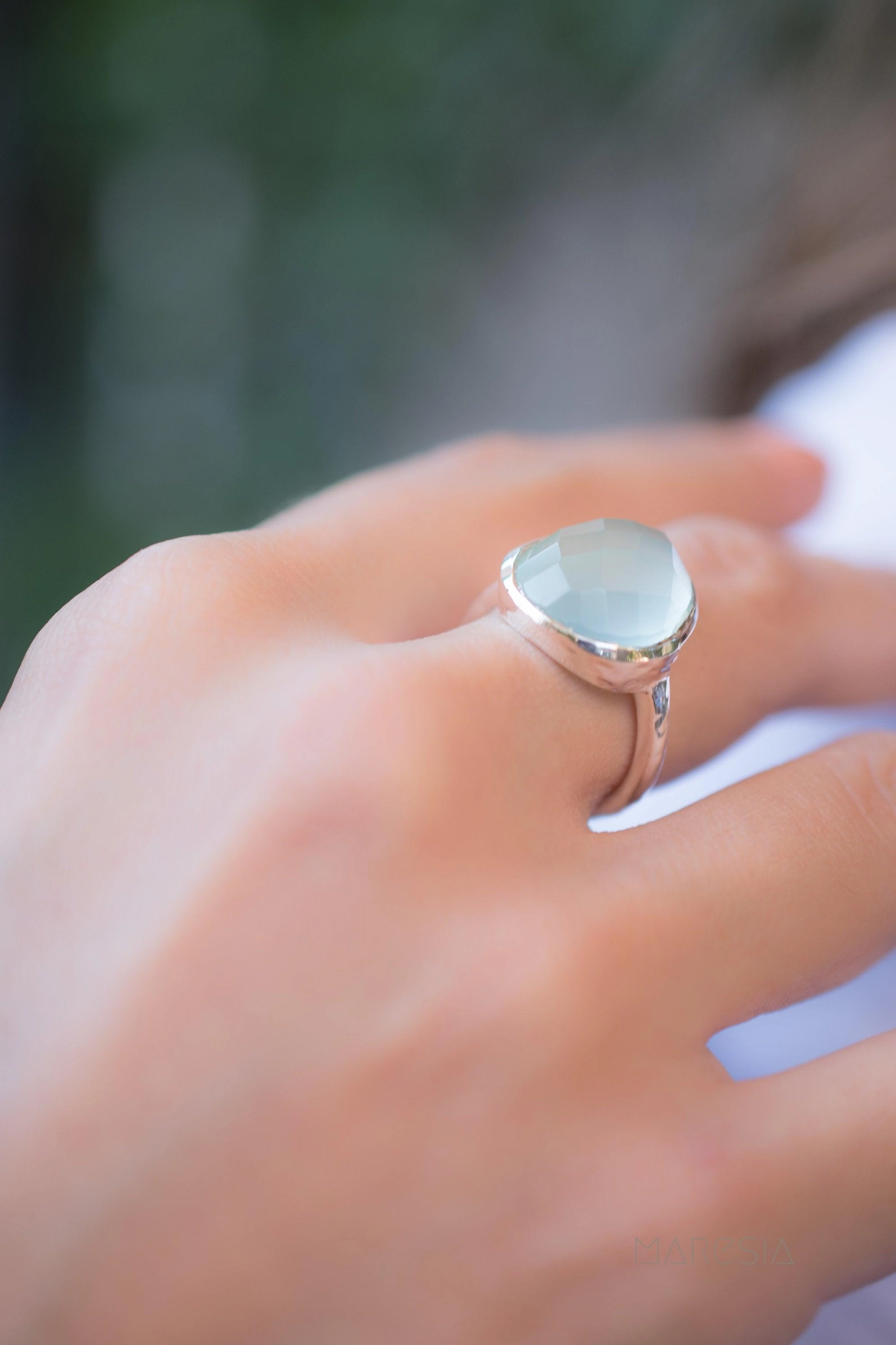 Aqua Chalcedony Ring ~ Sterling Silver 925 ~ MR215