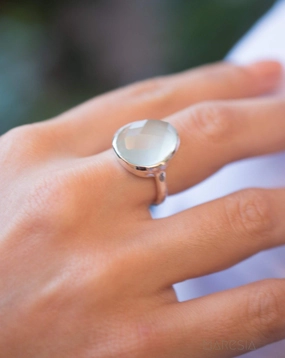 Aqua Chalcedony Ring ~ Sterling Silver 925 ~ MR215