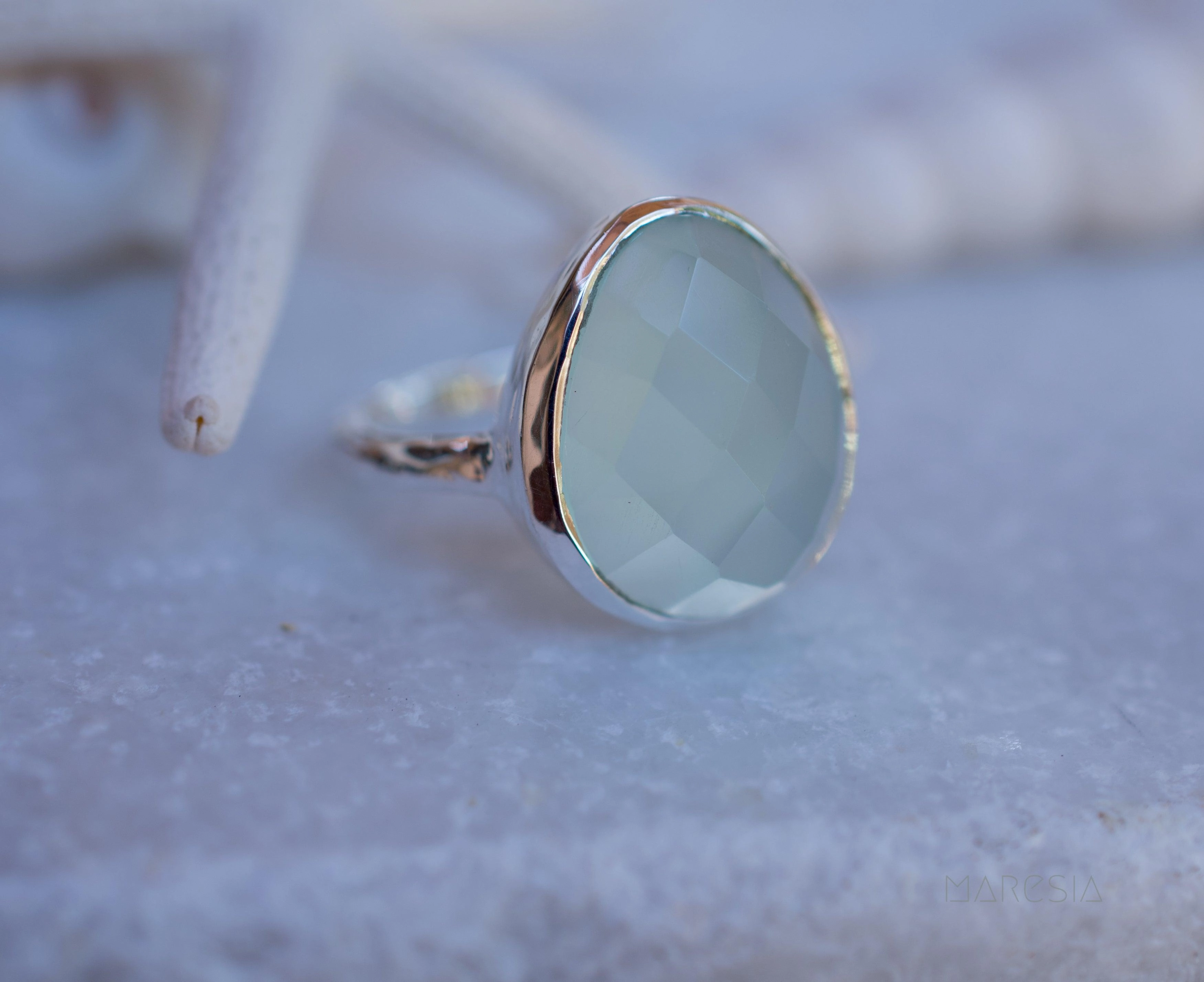Aqua Chalcedony Ring ~ Sterling Silver 925 ~ MR215