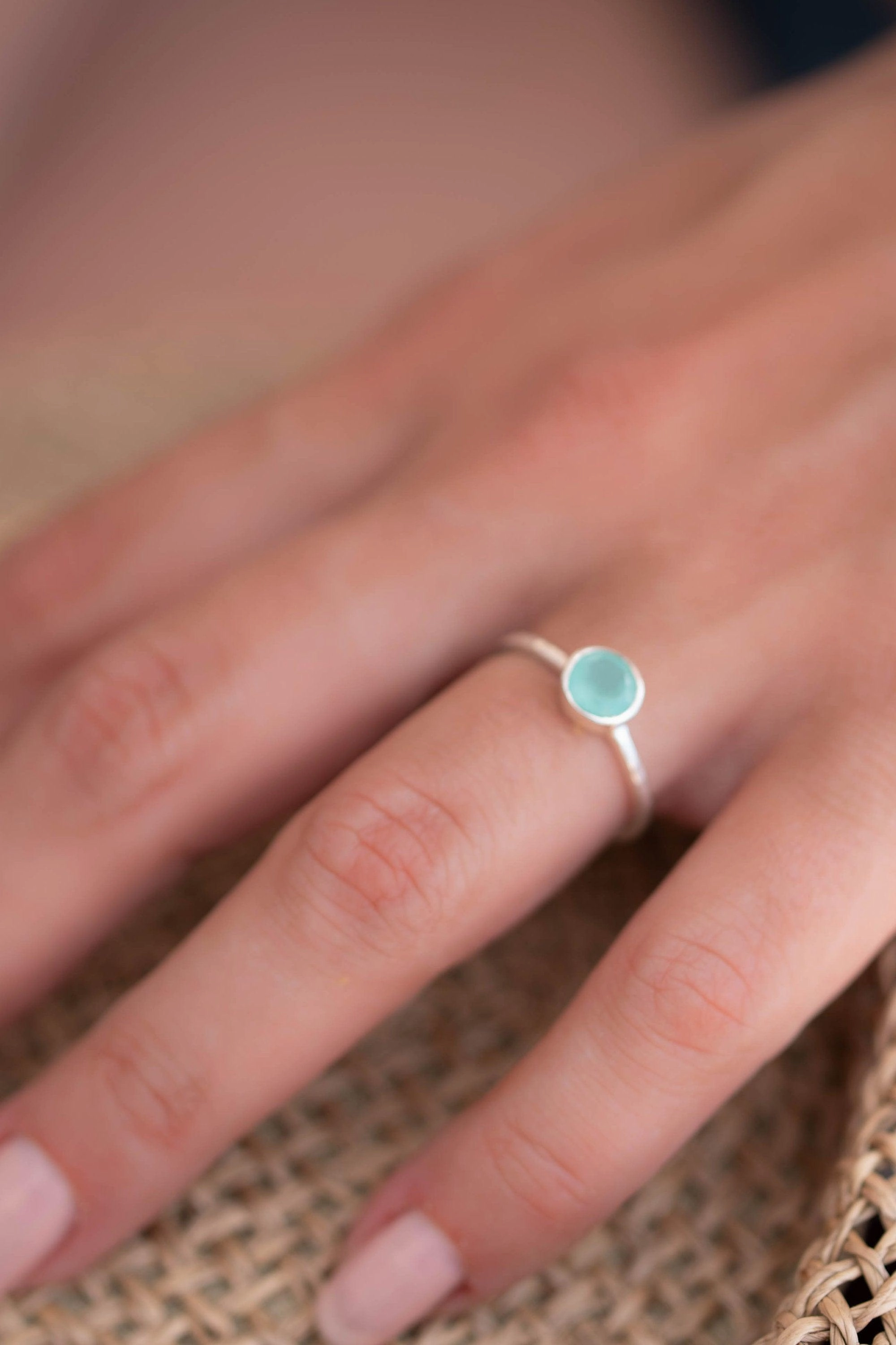 Aqua Chalcedony Ring ~ Sterling Silver 925 ~ MR241