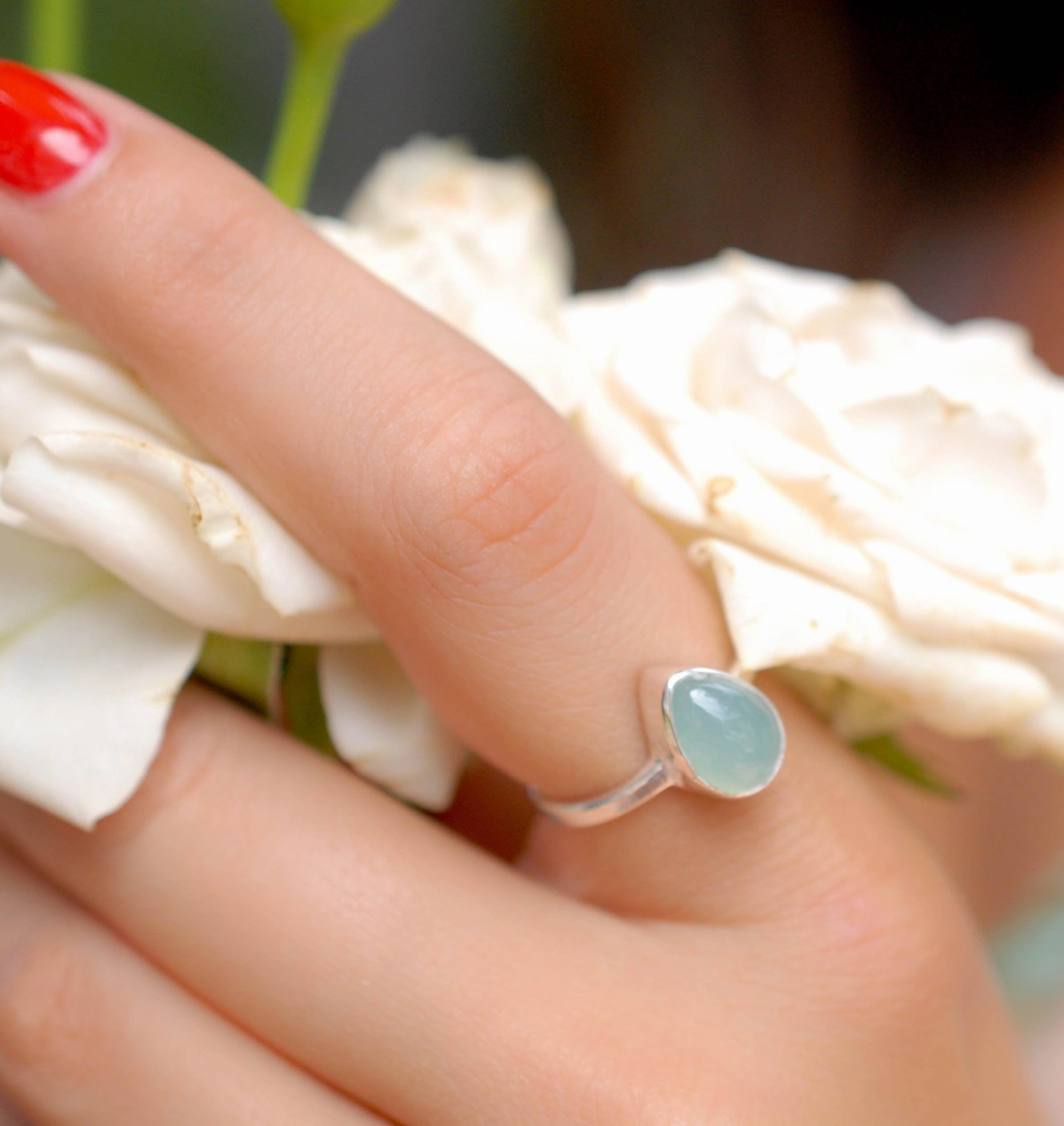 Aqua Chalcedony Ring ~ Sterling Silver 925 ~MR021