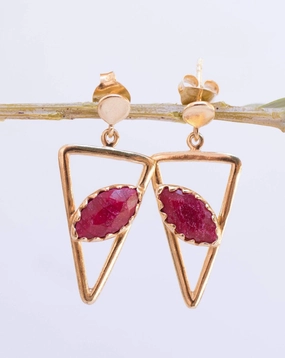 Aqua Chalcedony, Ruby, Blue Chalcedony, Rose quartz Triangle Earrings ~ Gold Vermeil (Gold Plated over Sterling Silver) ~ME061