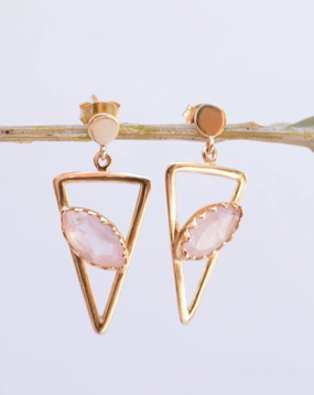 Aqua Chalcedony, Ruby, Blue Chalcedony, Rose quartz Triangle Earrings ~Gold Vermeil (Gold Plated over Sterling Silver)~ ME061