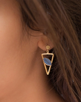 Aqua Chalcedony, Ruby, Blue Chalcedony, Rose quartz, Triangle Gold Vermeil Earrings ~ ME061