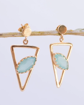 Aqua Chalcedony, Ruby, Blue Chalcedony, Rose quartz Triangle Gold Vermeil Earrings ~