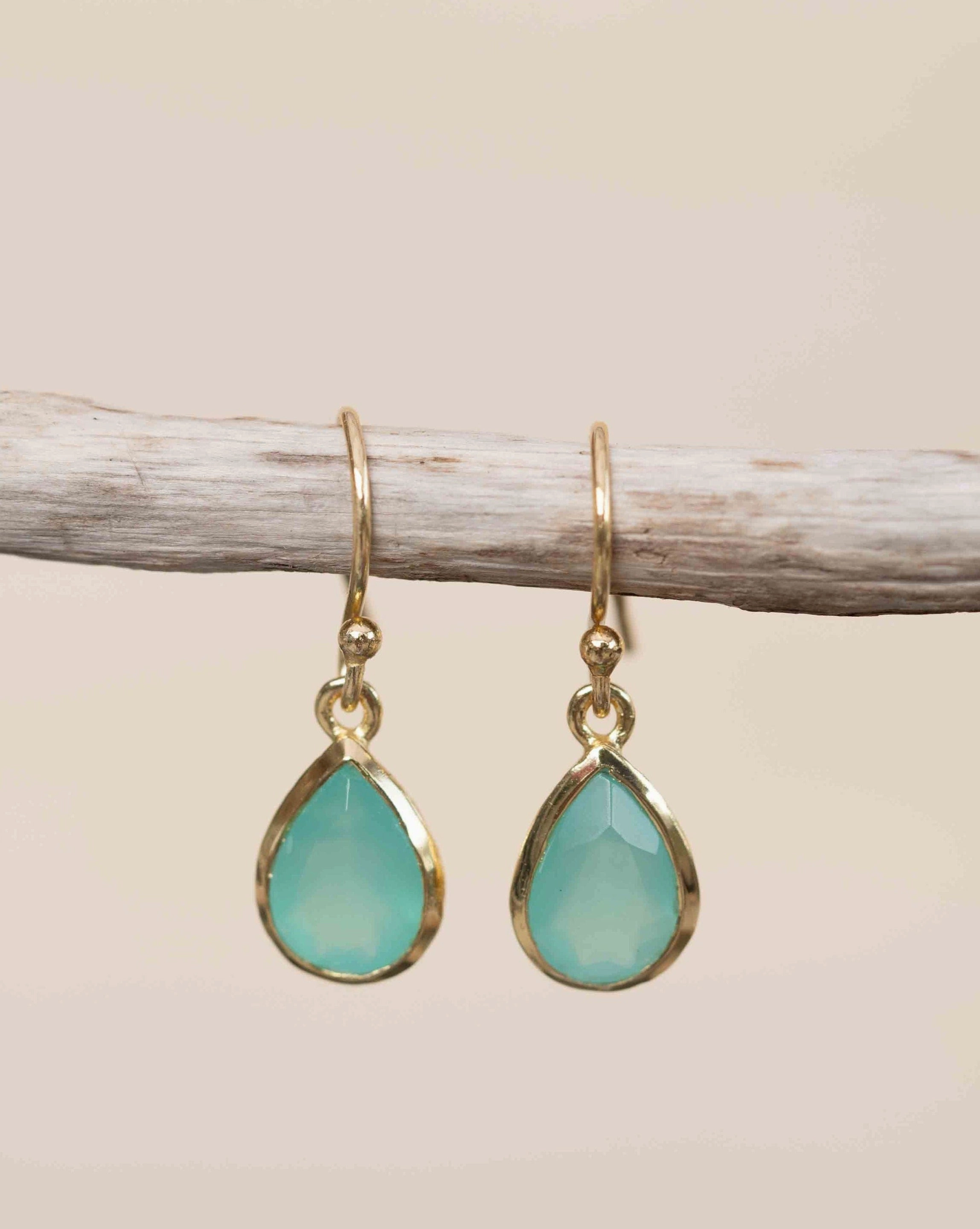 Aqua Chalcedony Tear Drop Earrings ~ 18k Gold Plated ~ ME191