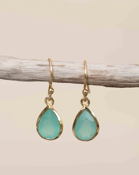 Aqua Chalcedony Tear Drop Earrings ~ 18k Gold Plated ~ ME191
