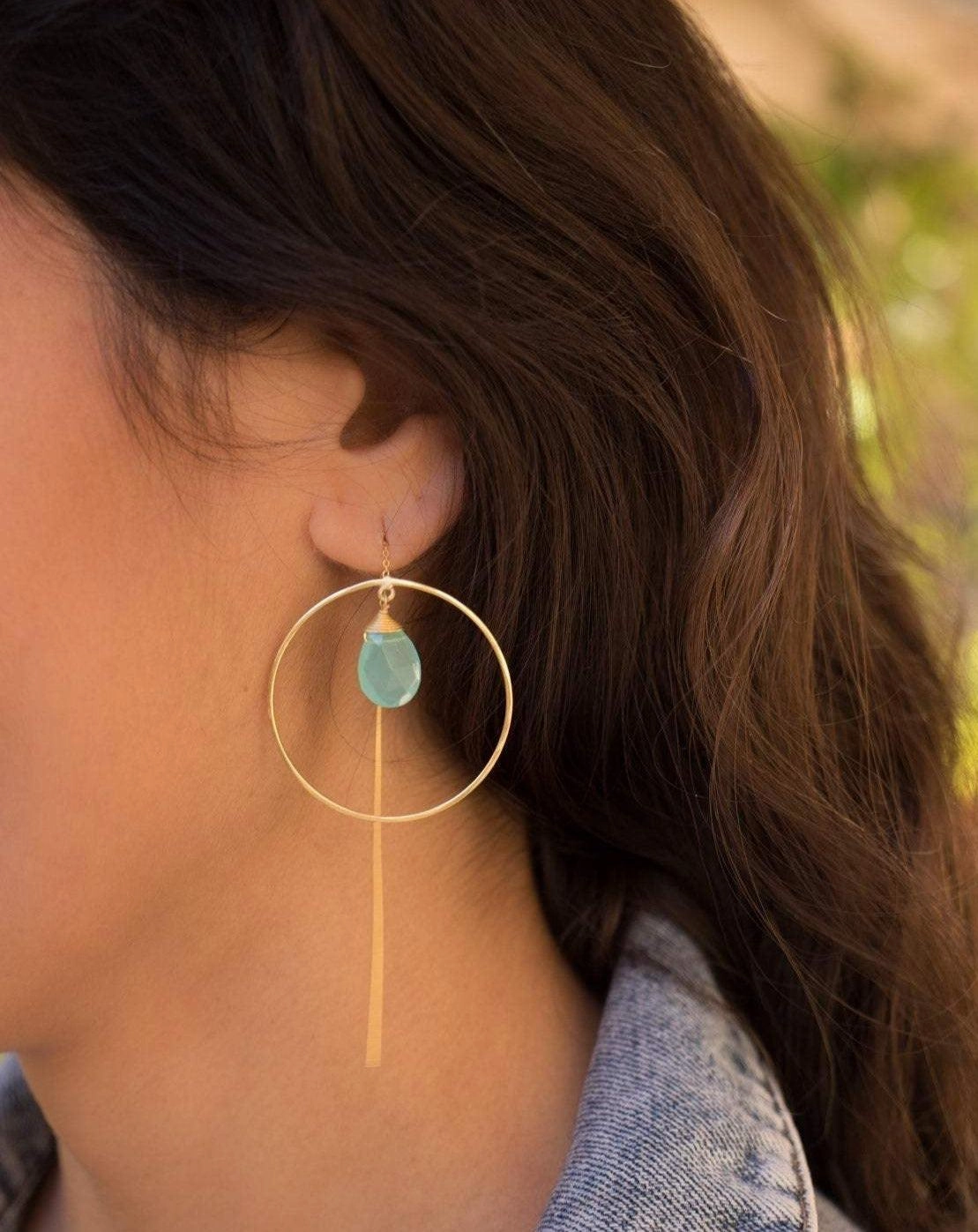 Aqua Chalcedony Threader Earrings ~ 18k Gold Plated Earrings ~ ME107