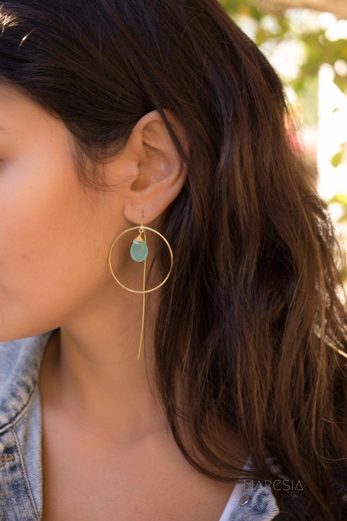 Aqua Chalcedony Threader Earrings ~ 18k Gold Plated Earrings ~ ME107