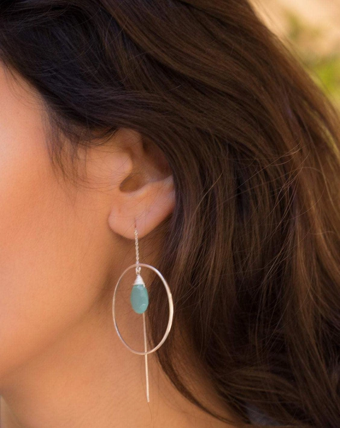 Aqua Chalcedony Threader Earrings ~ Silver Plated Earrings ~ ME106