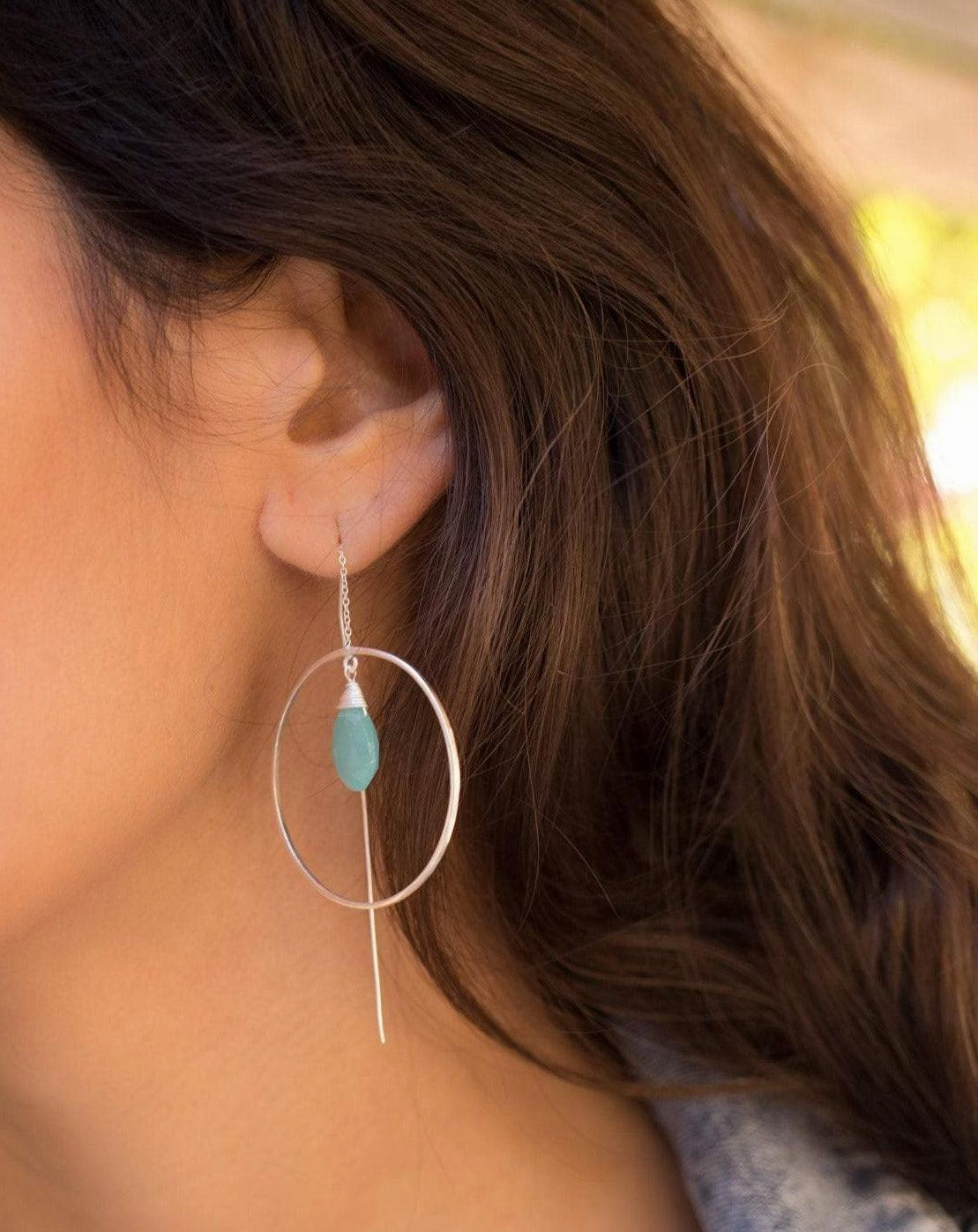 Aqua Chalcedony Threader Earrings ~ Silver Plated Earrings ~ ME106