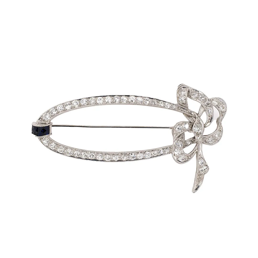 Art Deco Diamond & Sapphire Bow Pin