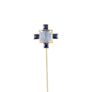 Art Deco Moonstone & Sapphire Cluster Stick Pin