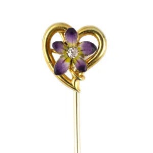 Art Nouveau Enamel Orchid Stick Pin