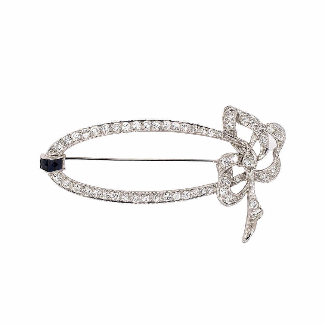 Art Deco Diamond & Sapphire Bow Pin