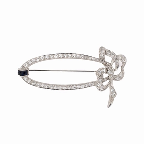 Art Deco Diamond & Sapphire Bow Pin