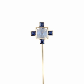 Art Deco Moonstone & Sapphire Cluster Stick Pin
