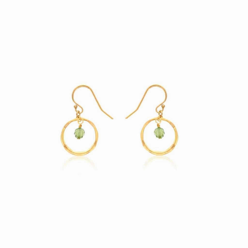 August Birthstone Earrings: Gold Filled Circle Earrings With Peridot Beads